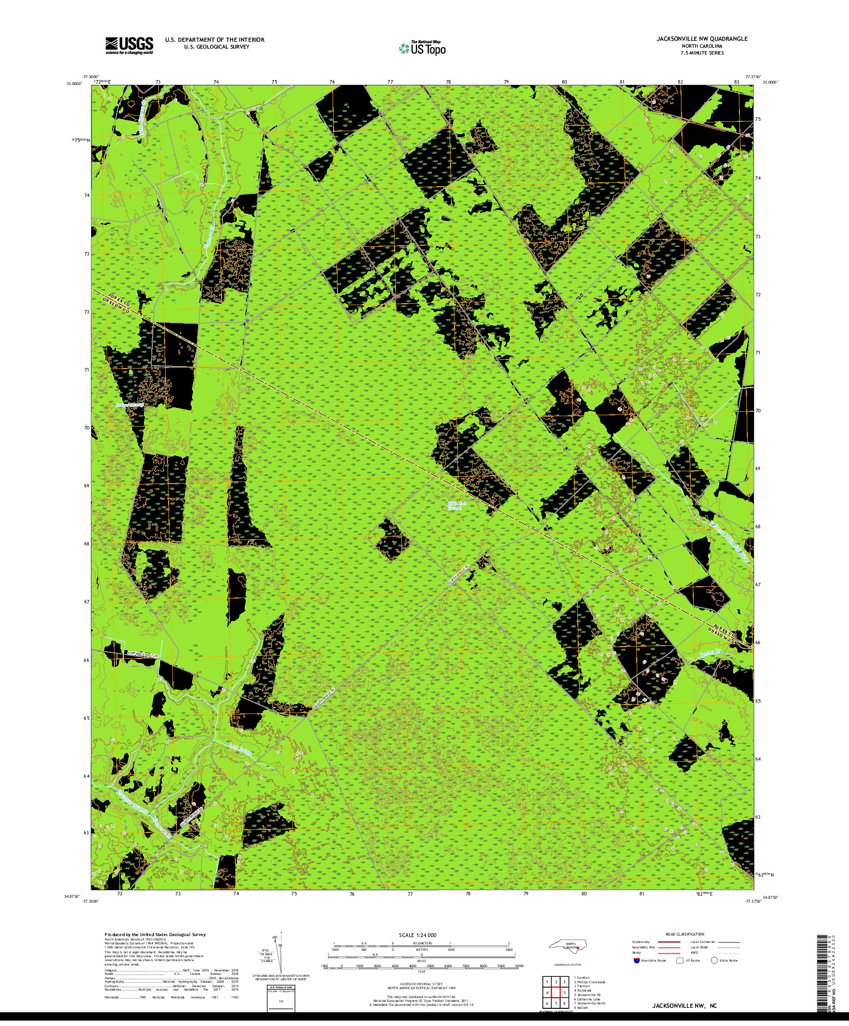 USGS US TOPO 7.5-MINUTE MAP FOR JACKSONVILLE NW, NC 2019