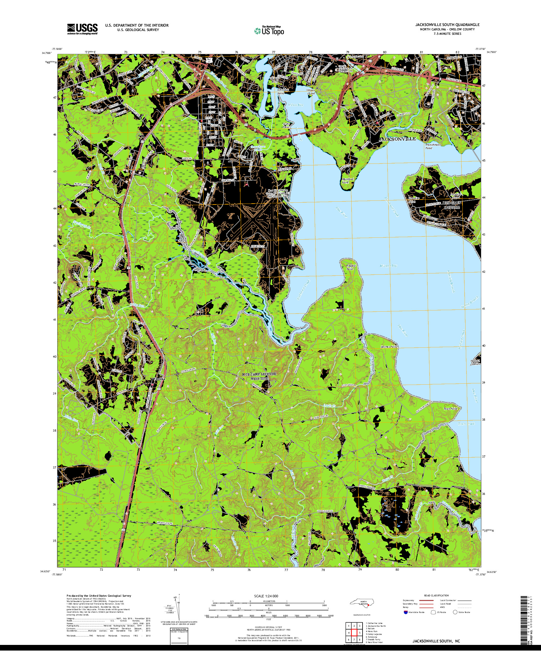 USGS US TOPO 7.5-MINUTE MAP FOR JACKSONVILLE SOUTH, NC 2019