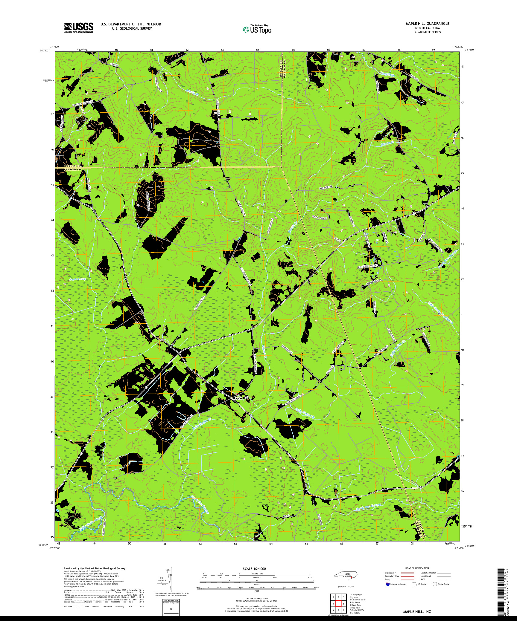 USGS US TOPO 7.5-MINUTE MAP FOR MAPLE HILL, NC 2019