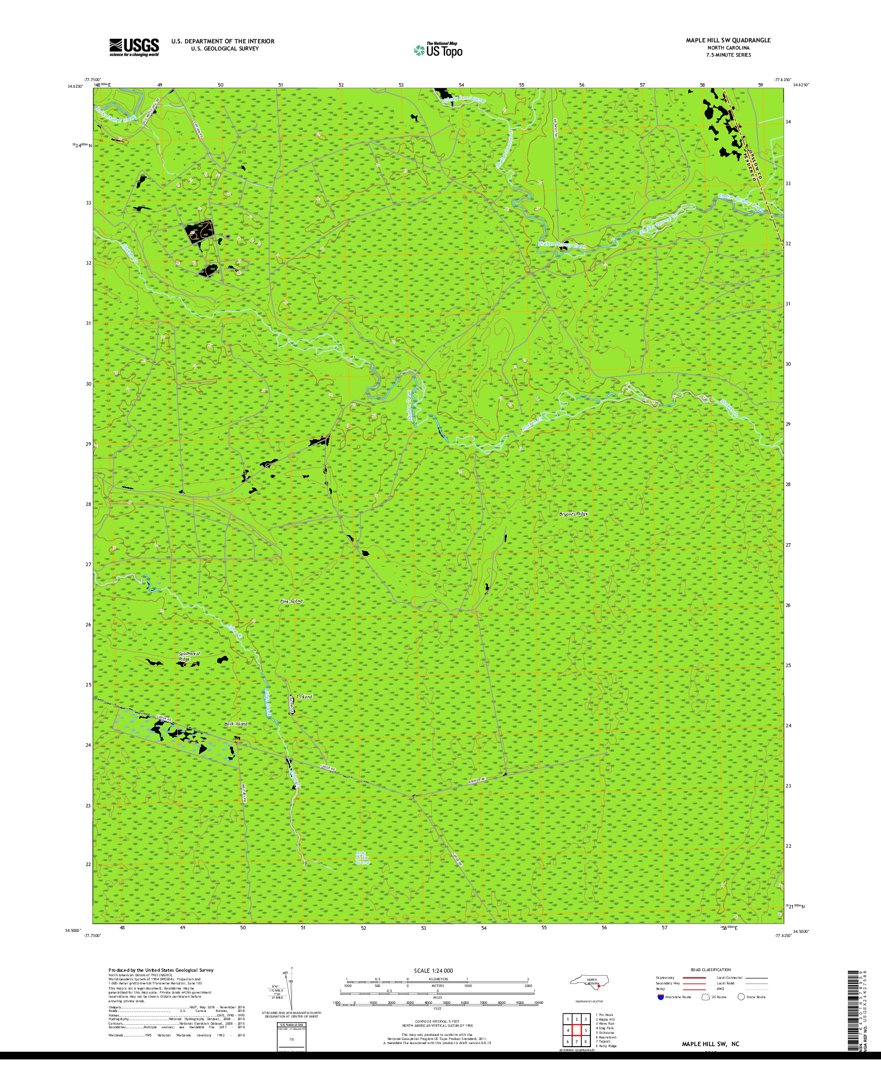 USGS US TOPO 7.5-MINUTE MAP FOR MAPLE HILL SW, NC 2019