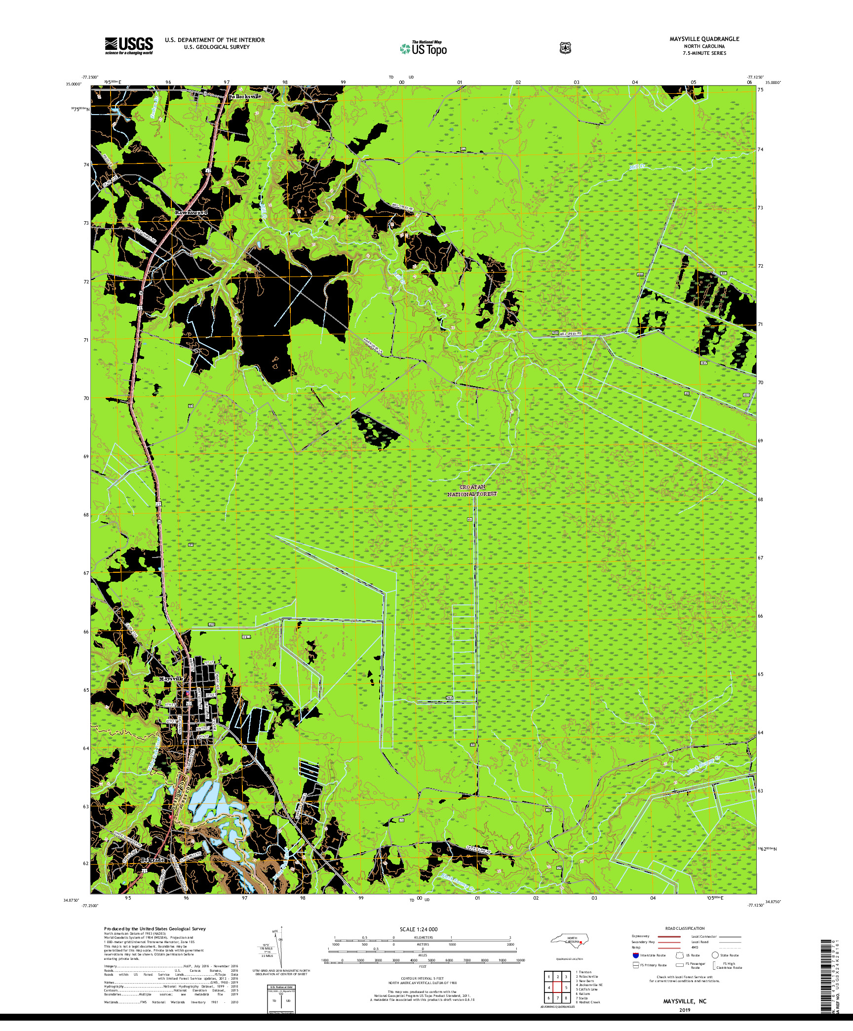 USGS US TOPO 7.5-MINUTE MAP FOR MAYSVILLE, NC 2019