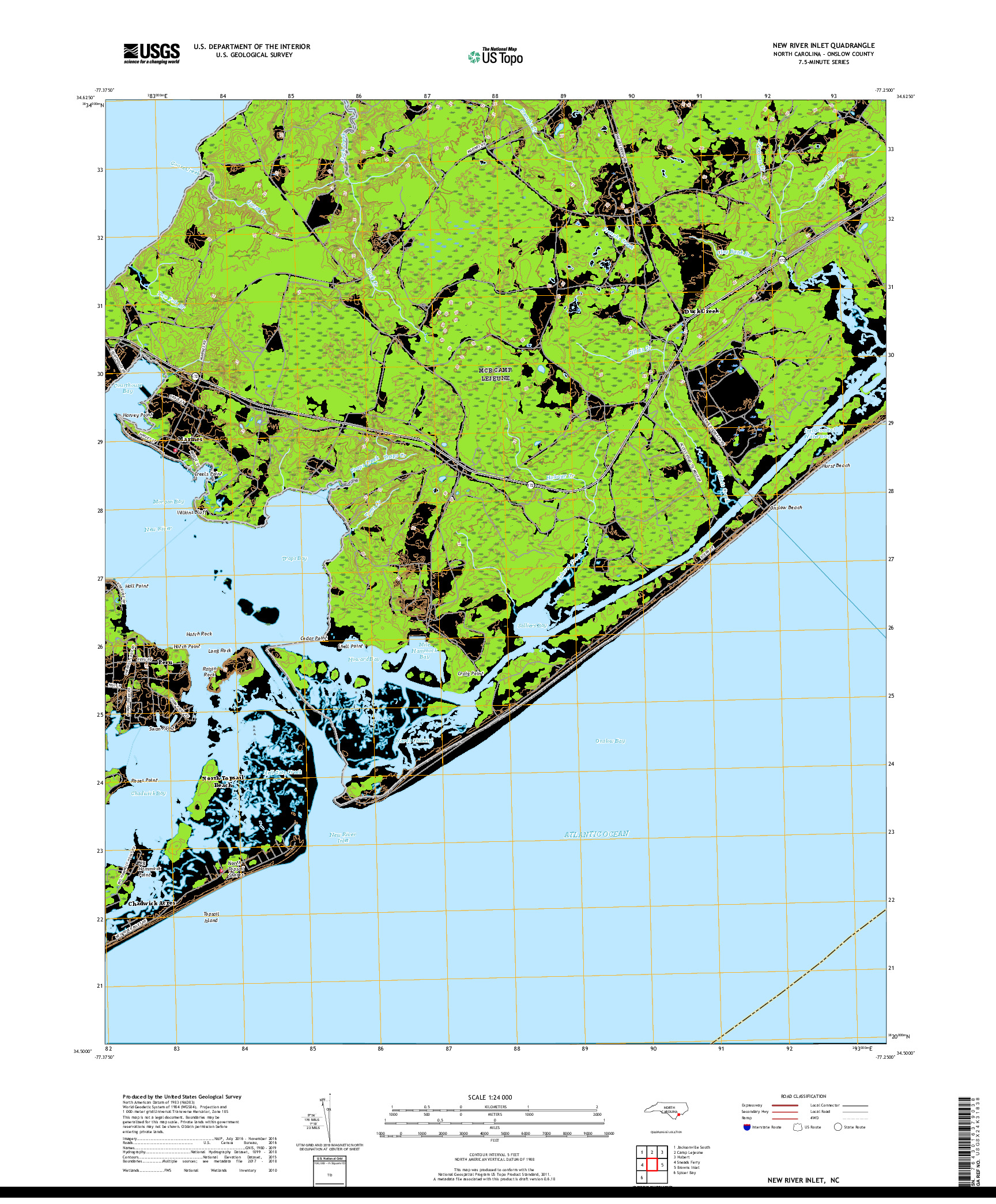 USGS US TOPO 7.5-MINUTE MAP FOR NEW RIVER INLET, NC 2019