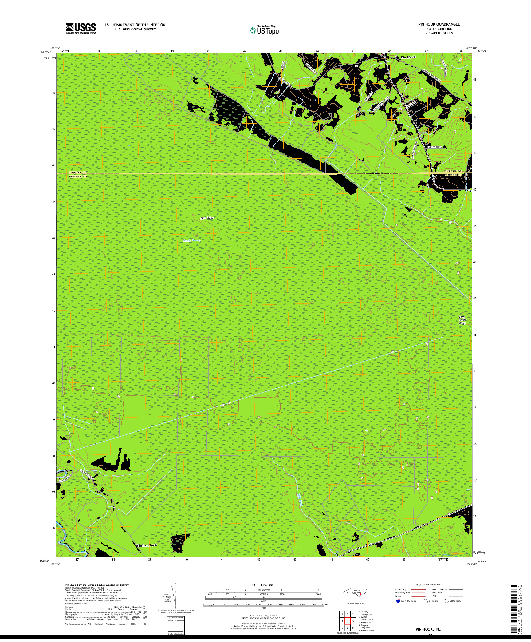 USGS US TOPO 7.5-MINUTE MAP FOR PIN HOOK, NC 2019