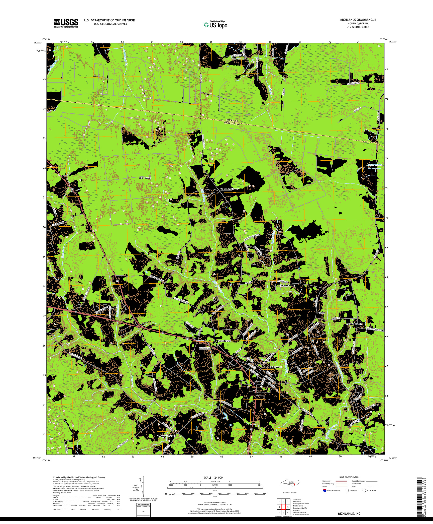 USGS US TOPO 7.5-MINUTE MAP FOR RICHLANDS, NC 2019