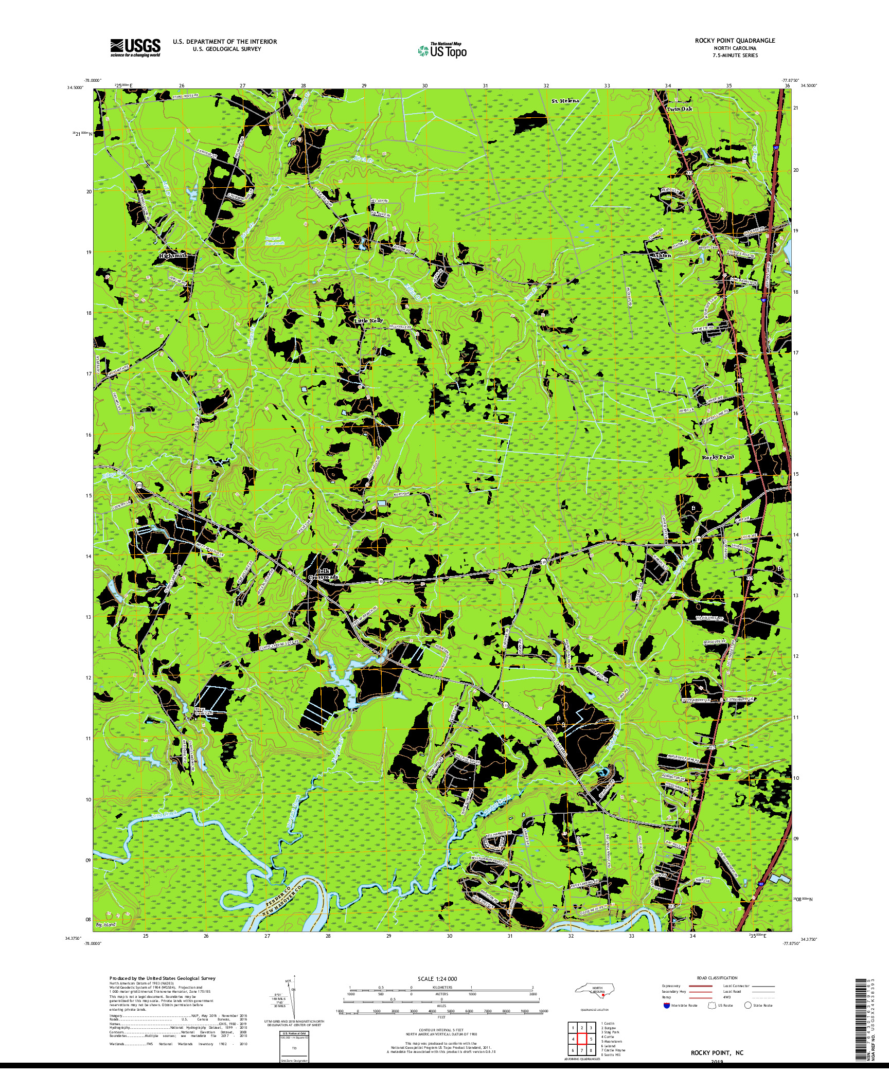 USGS US TOPO 7.5-MINUTE MAP FOR ROCKY POINT, NC 2019