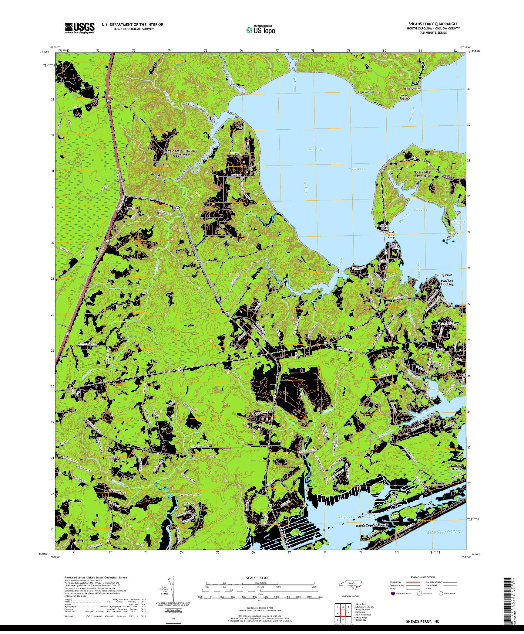 USGS US TOPO 7.5-MINUTE MAP FOR SNEADS FERRY, NC 2019