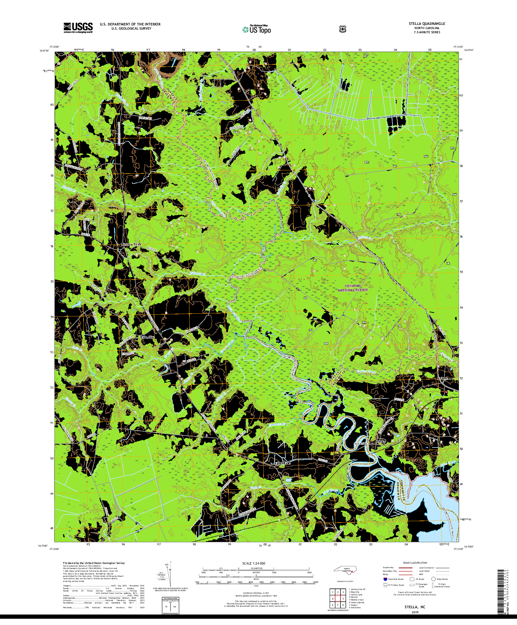 USGS US TOPO 7.5-MINUTE MAP FOR STELLA, NC 2019