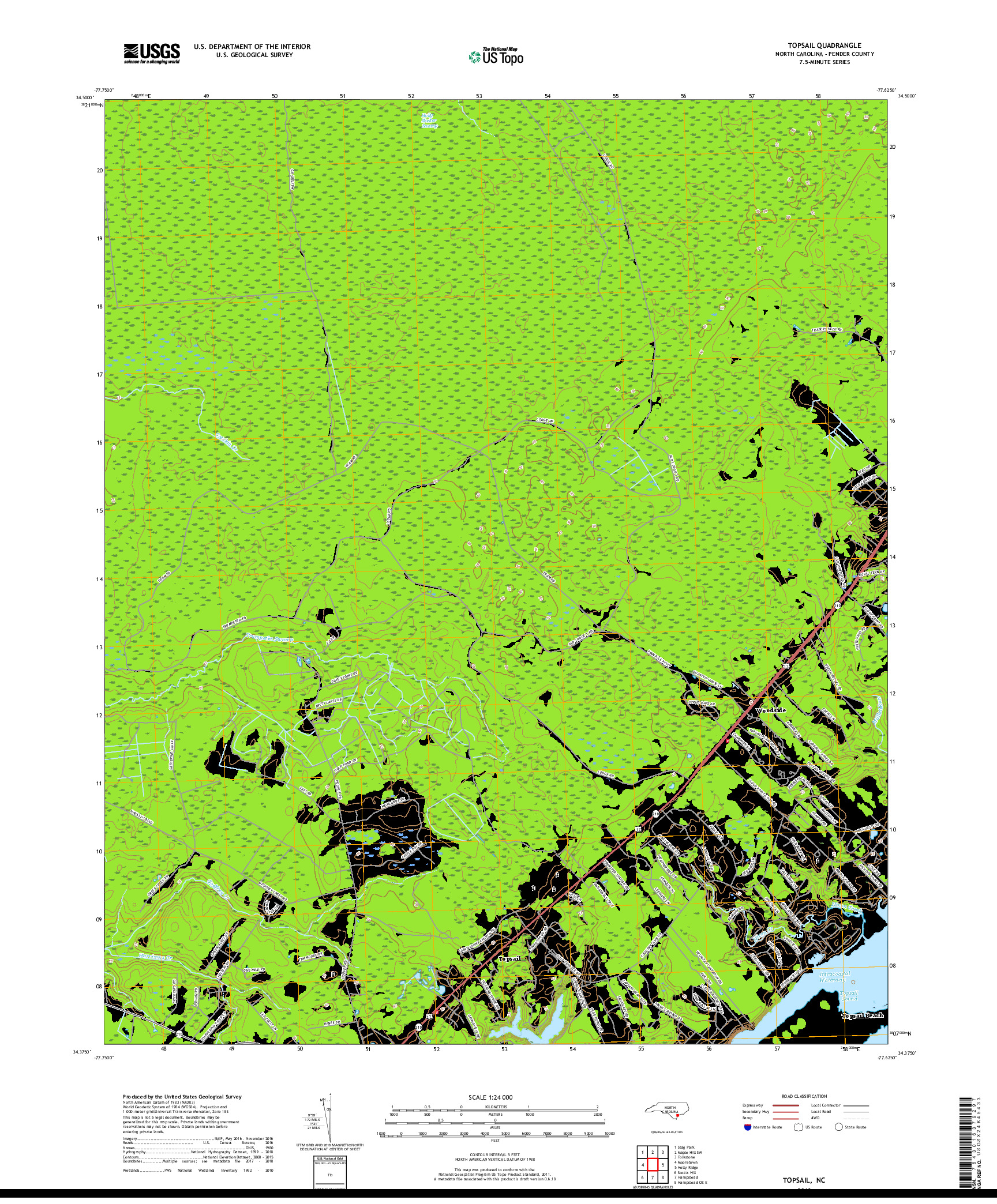 USGS US TOPO 7.5-MINUTE MAP FOR TOPSAIL, NC 2019