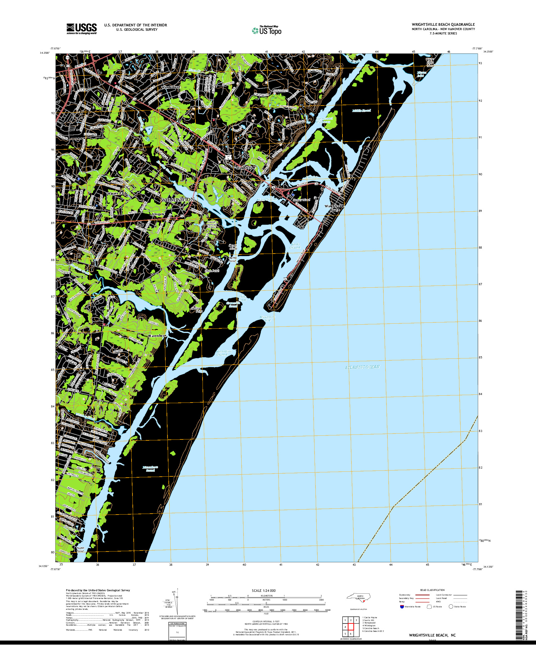 USGS US TOPO 7.5-MINUTE MAP FOR WRIGHTSVILLE BEACH, NC 2019