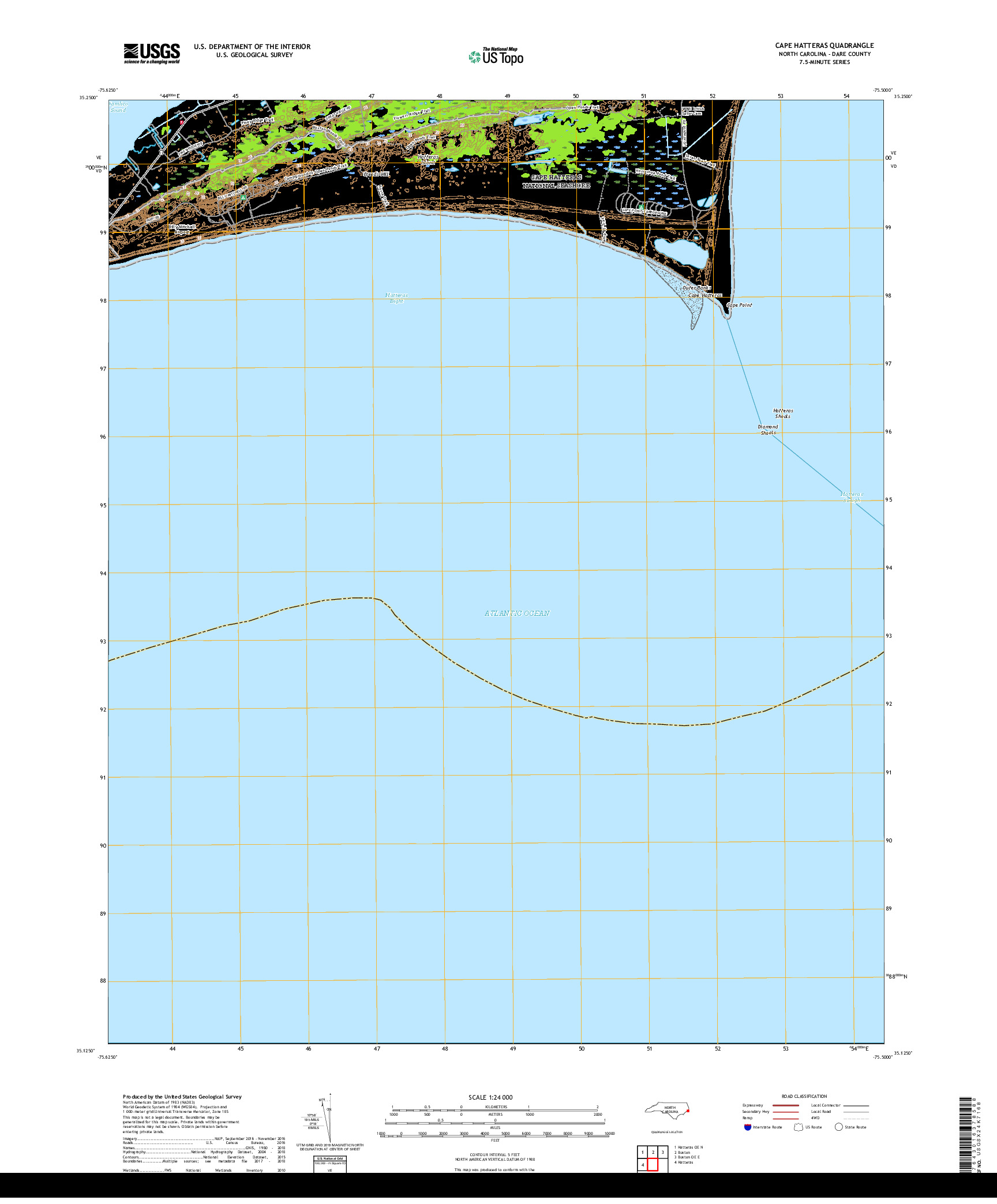 USGS US TOPO 7.5-MINUTE MAP FOR CAPE HATTERAS, NC 2019