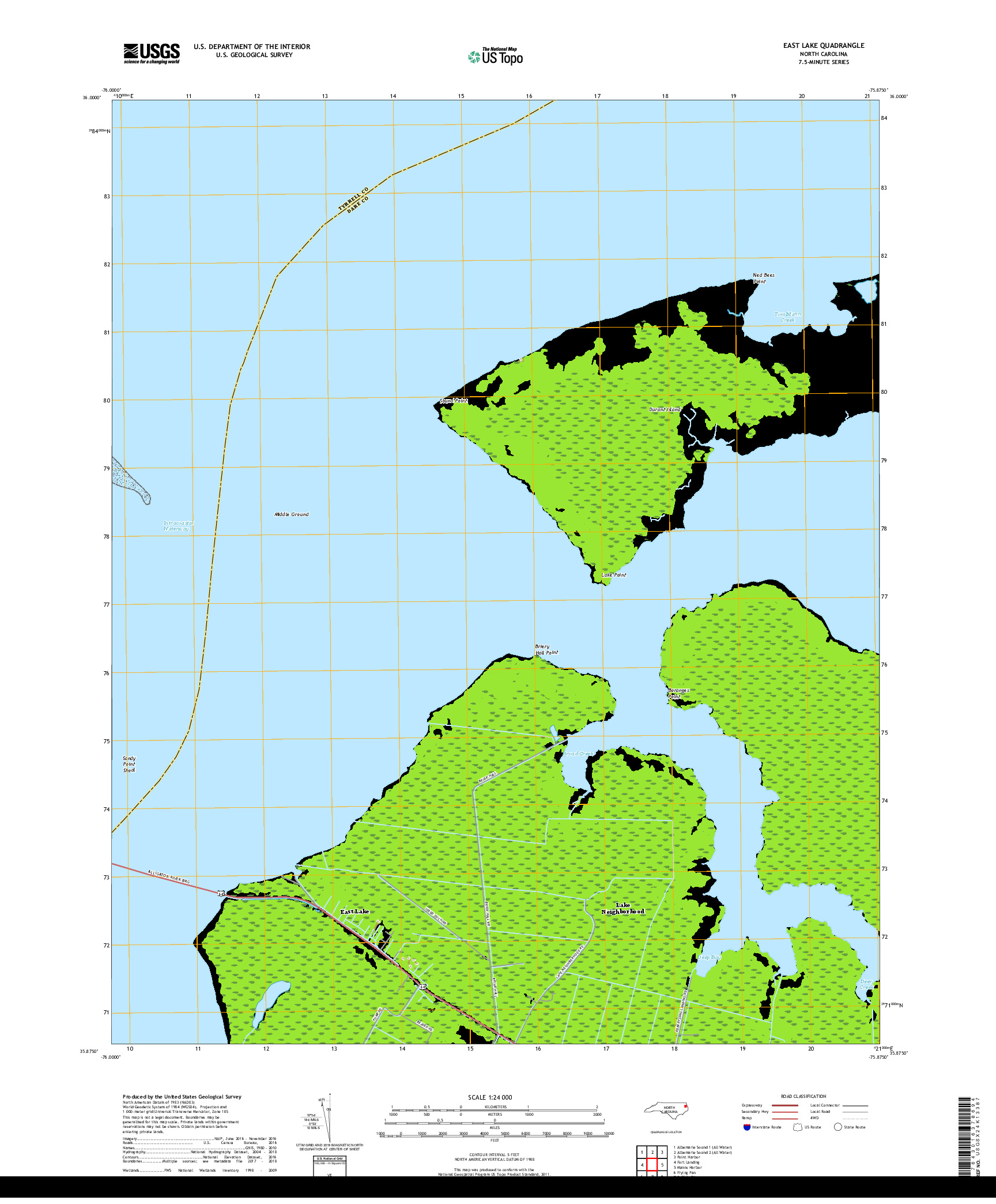 USGS US TOPO 7.5-MINUTE MAP FOR EAST LAKE, NC 2019