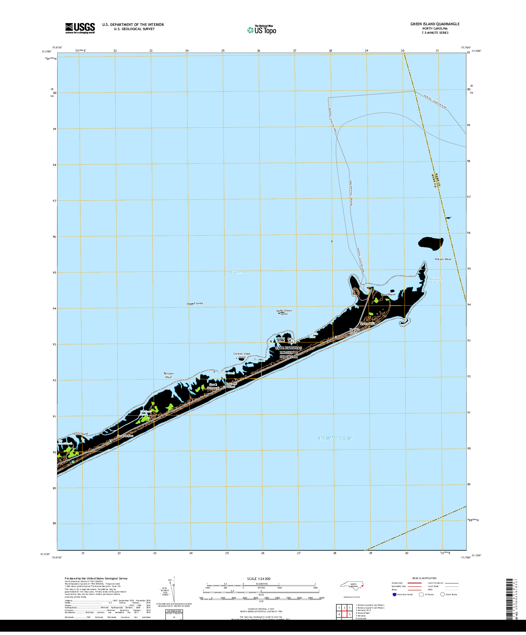 USGS US TOPO 7.5-MINUTE MAP FOR GREEN ISLAND, NC 2019