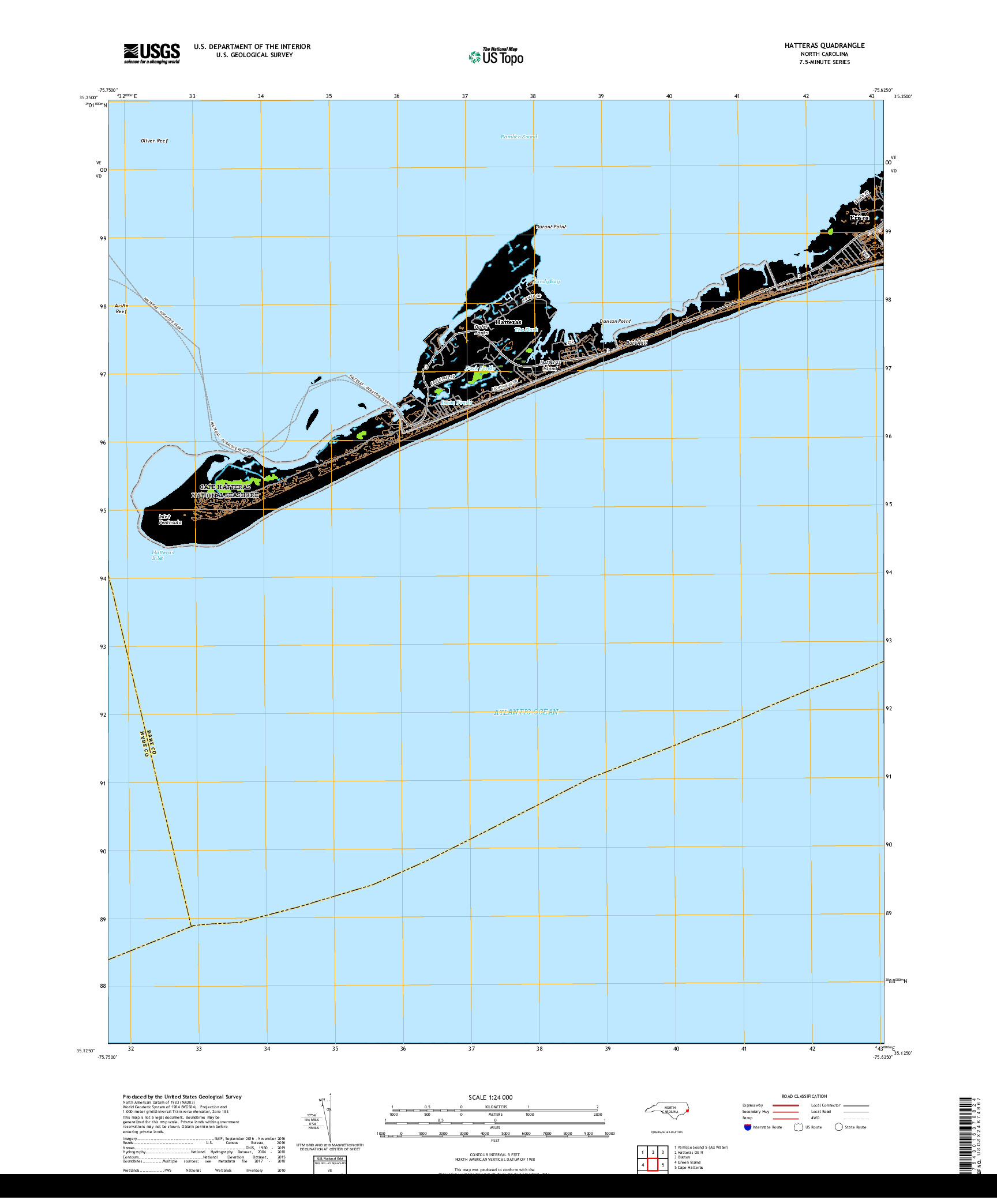 USGS US TOPO 7.5-MINUTE MAP FOR HATTERAS, NC 2019