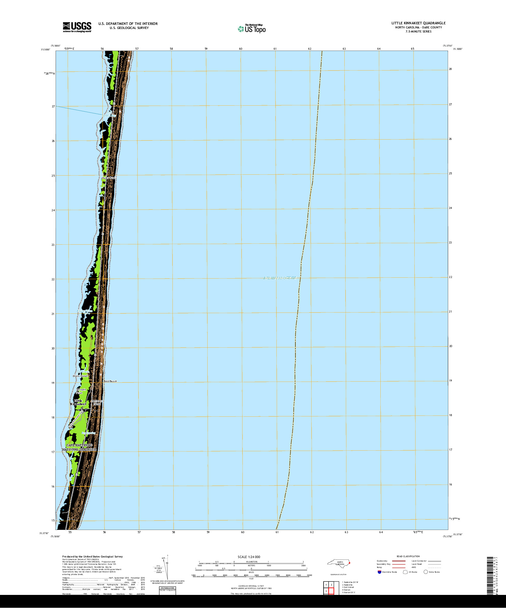 USGS US TOPO 7.5-MINUTE MAP FOR LITTLE KINNAKEET, NC 2019