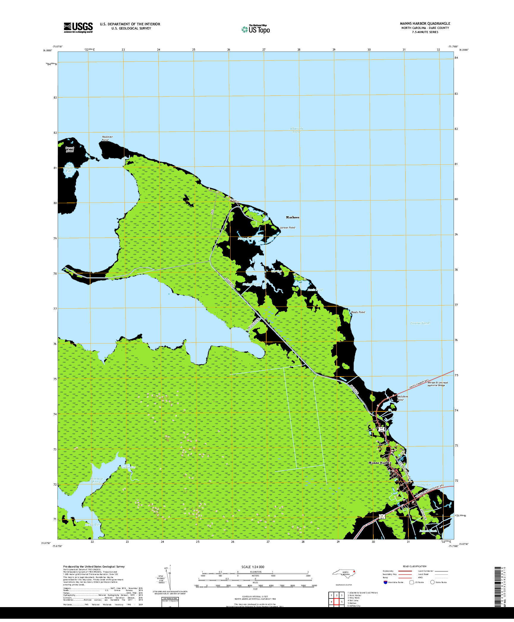 USGS US TOPO 7.5-MINUTE MAP FOR MANNS HARBOR, NC 2019