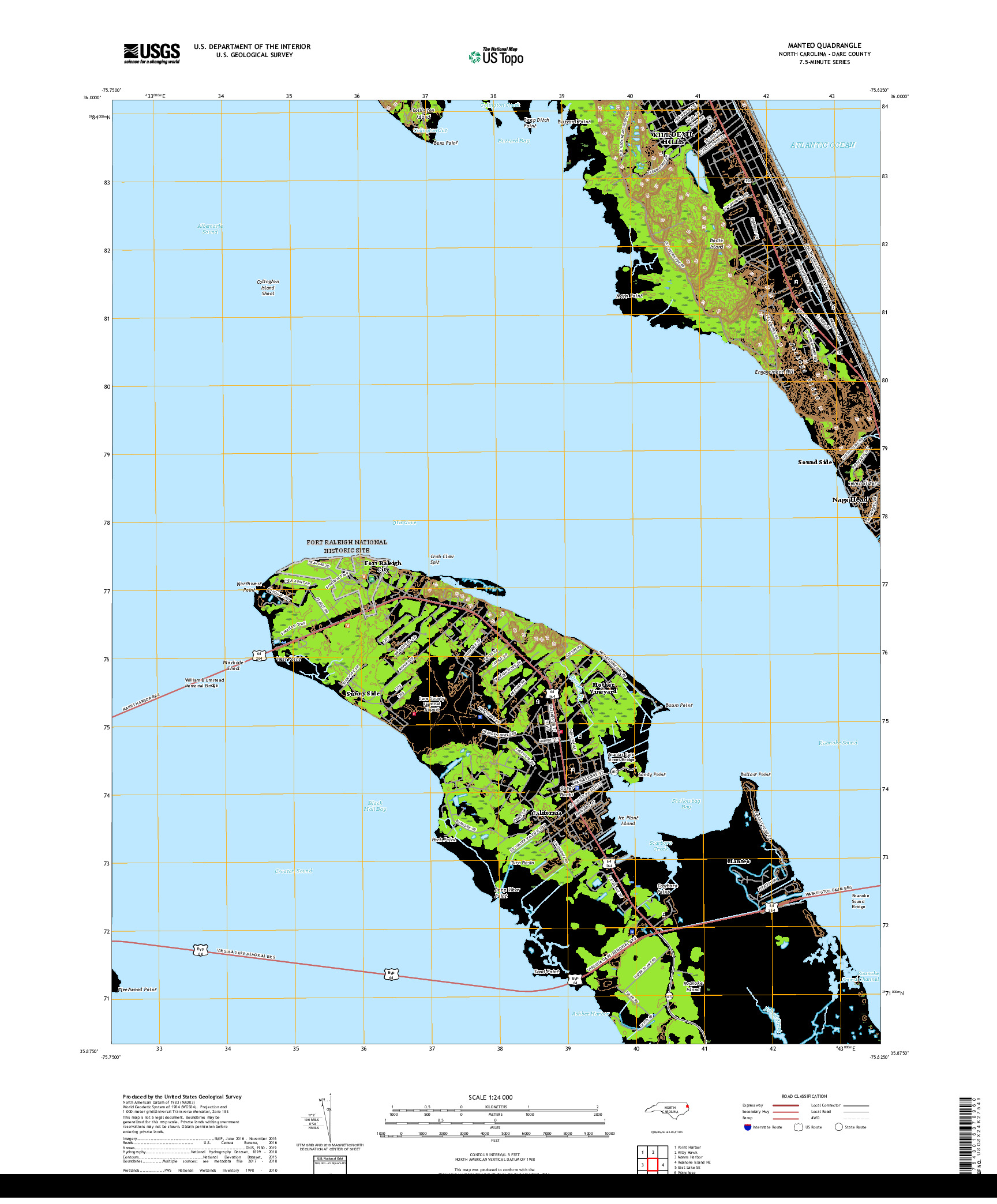 USGS US TOPO 7.5-MINUTE MAP FOR MANTEO, NC 2019