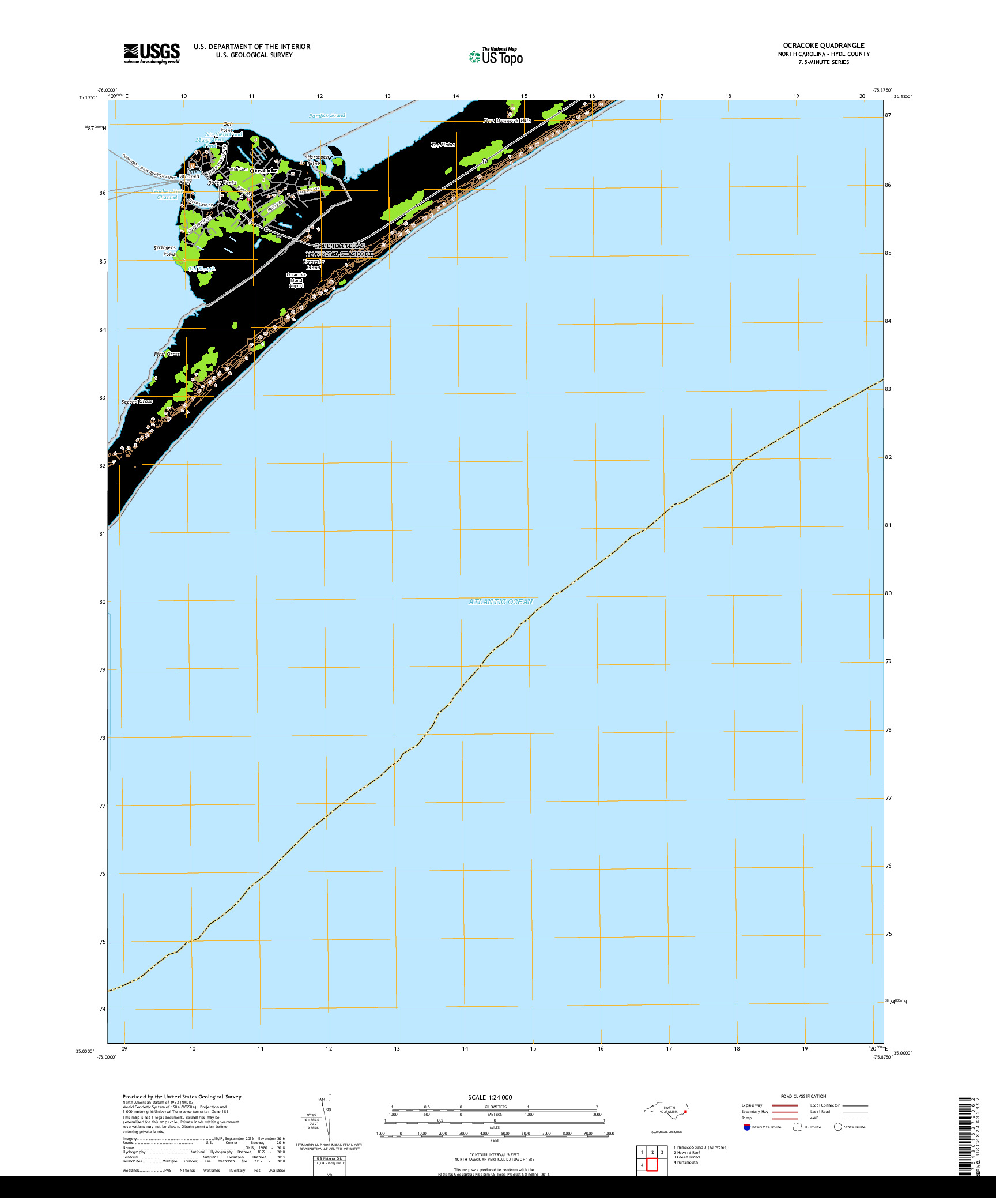 USGS US TOPO 7.5-MINUTE MAP FOR OCRACOKE, NC 2019