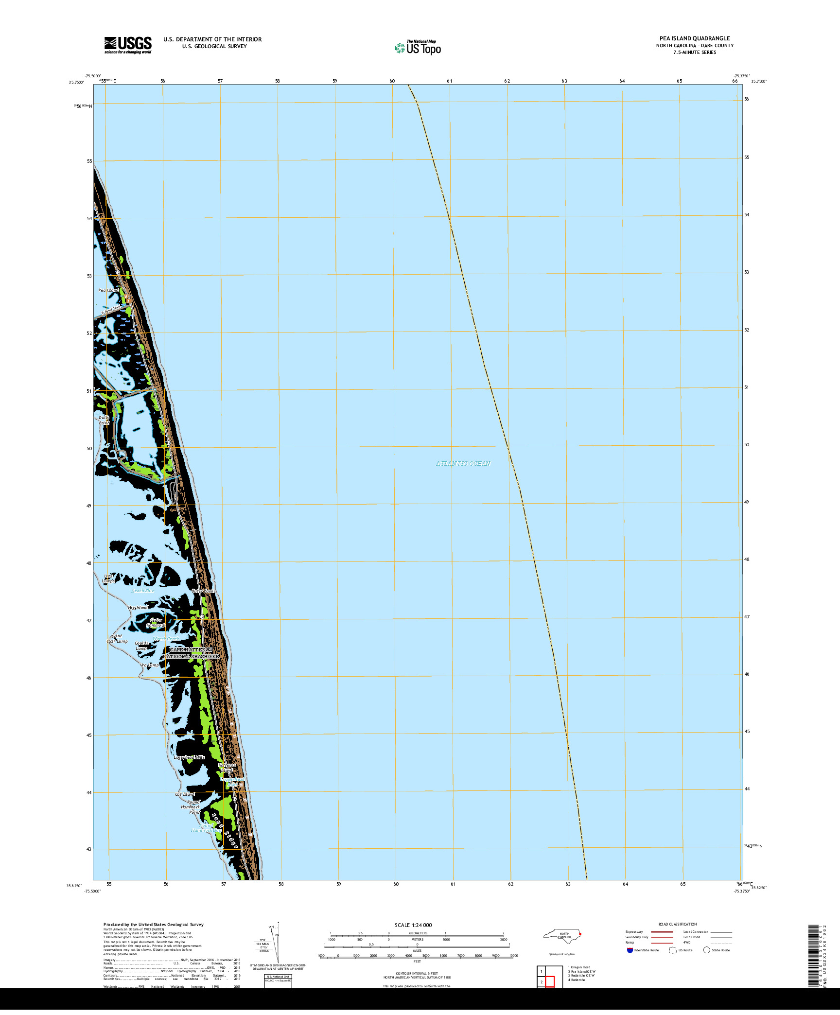 USGS US TOPO 7.5-MINUTE MAP FOR PEA ISLAND, NC 2019