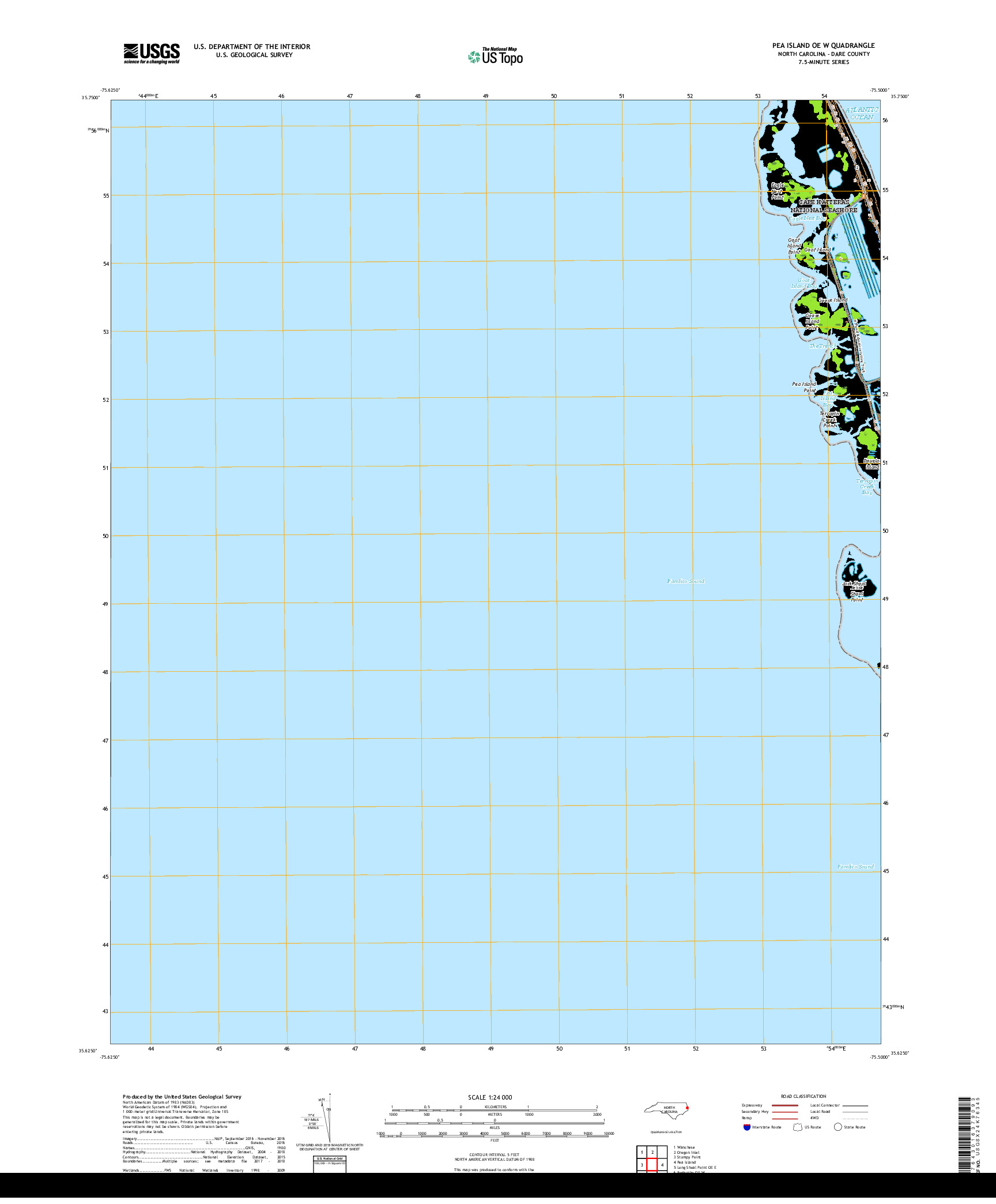 USGS US TOPO 7.5-MINUTE MAP FOR PEA ISLAND OE W, NC 2019