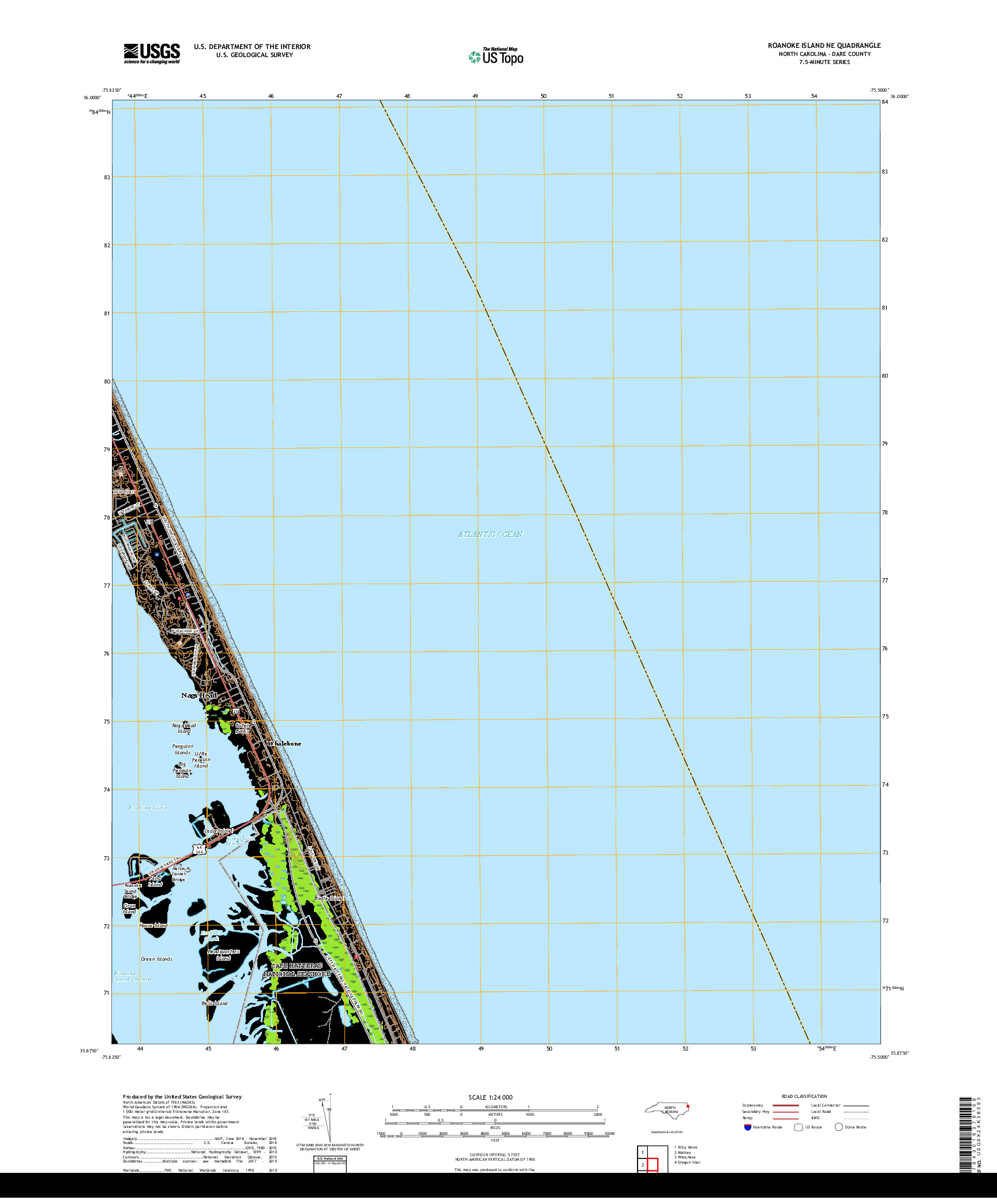 USGS US TOPO 7.5-MINUTE MAP FOR ROANOKE ISLAND NE, NC 2019