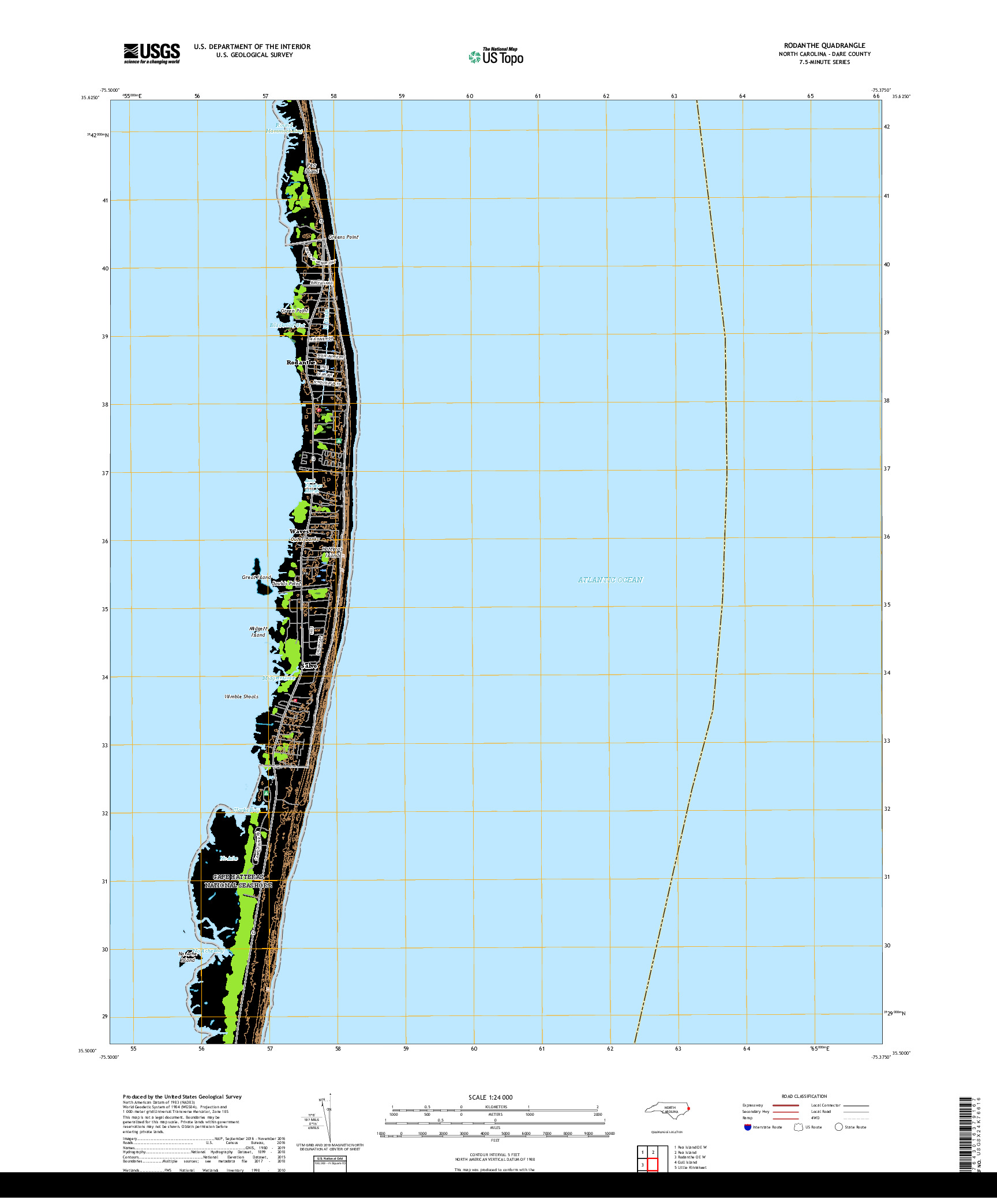 USGS US TOPO 7.5-MINUTE MAP FOR RODANTHE, NC 2019