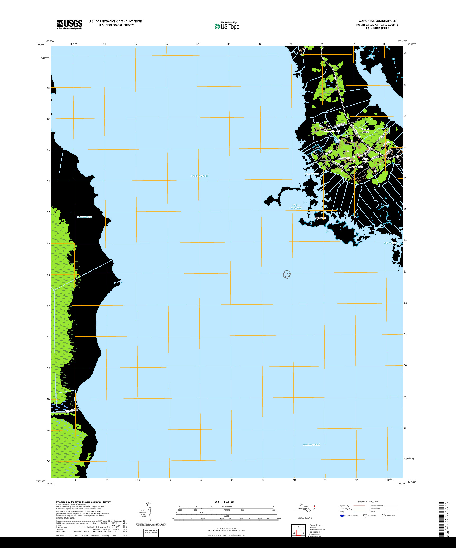 USGS US TOPO 7.5-MINUTE MAP FOR WANCHESE, NC 2019