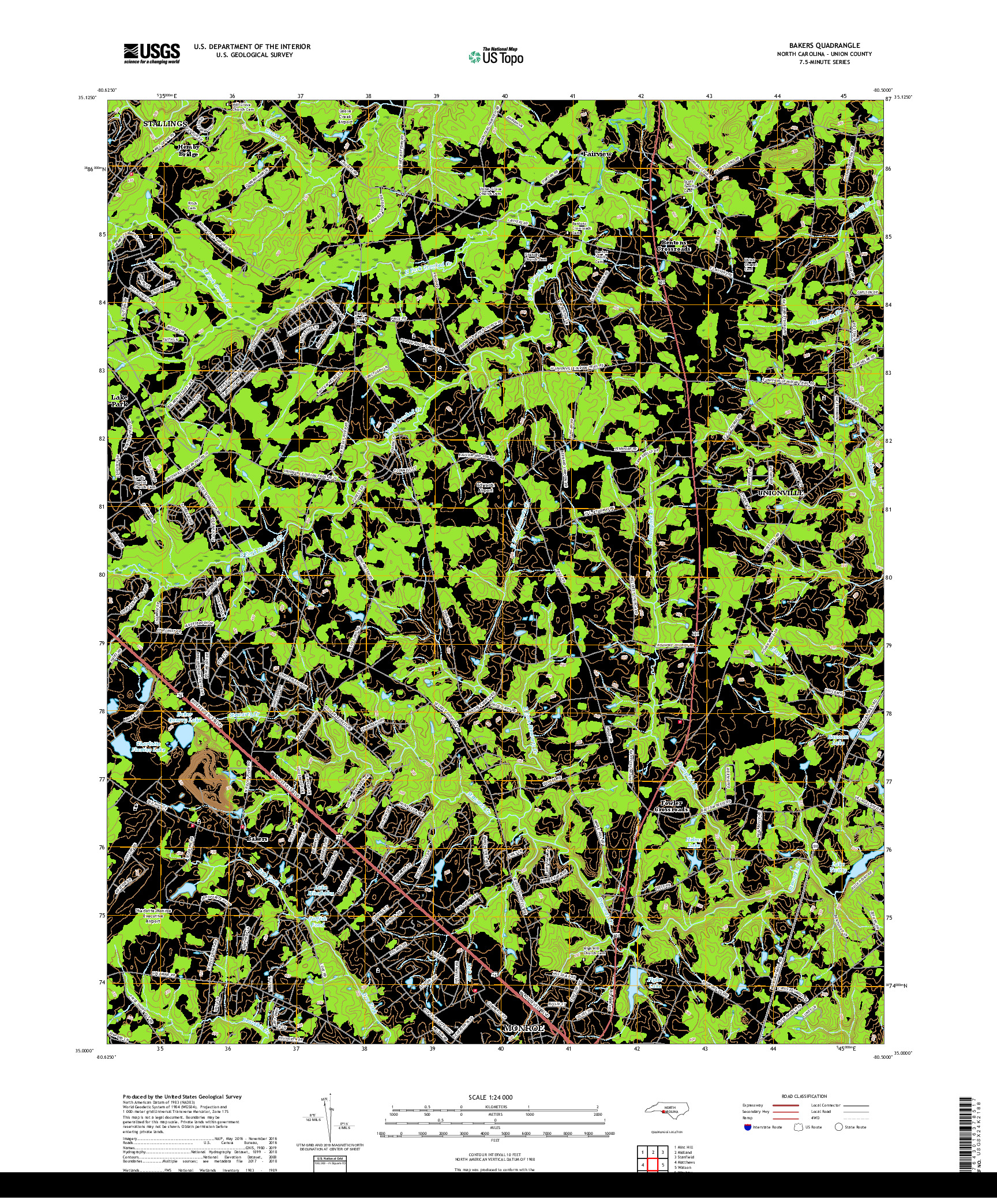 USGS US TOPO 7.5-MINUTE MAP FOR BAKERS, NC 2019