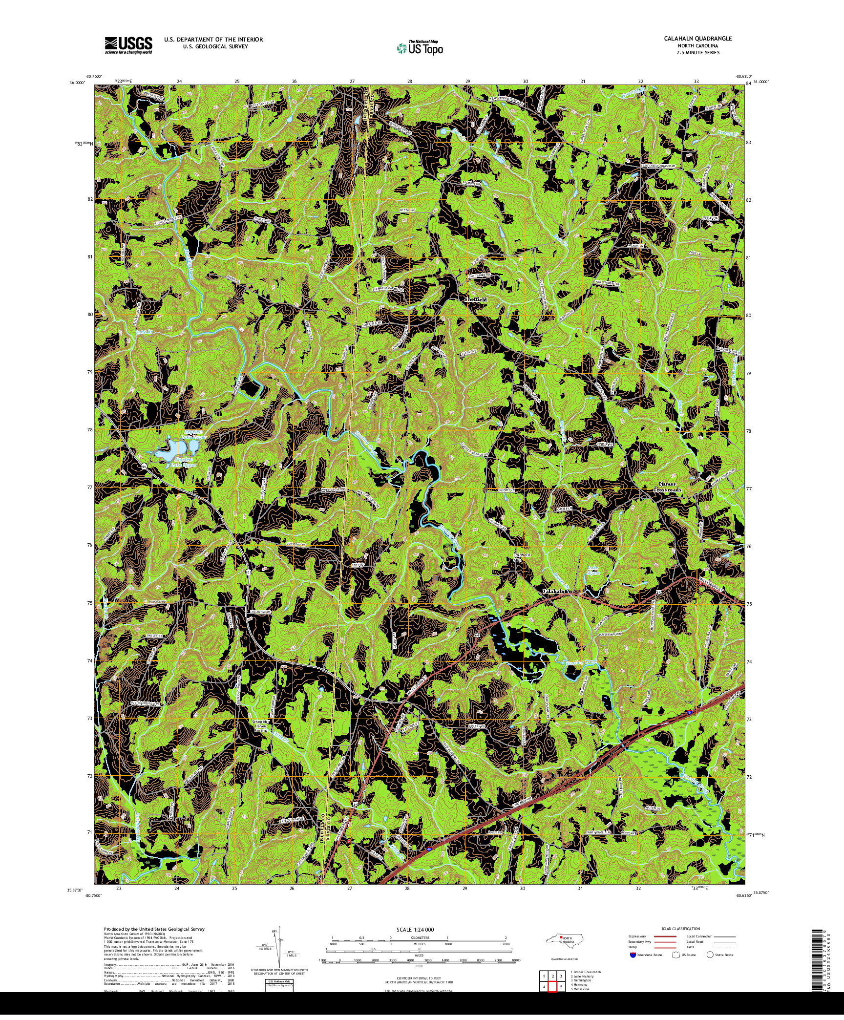 USGS US TOPO 7.5-MINUTE MAP FOR CALAHALN, NC 2019