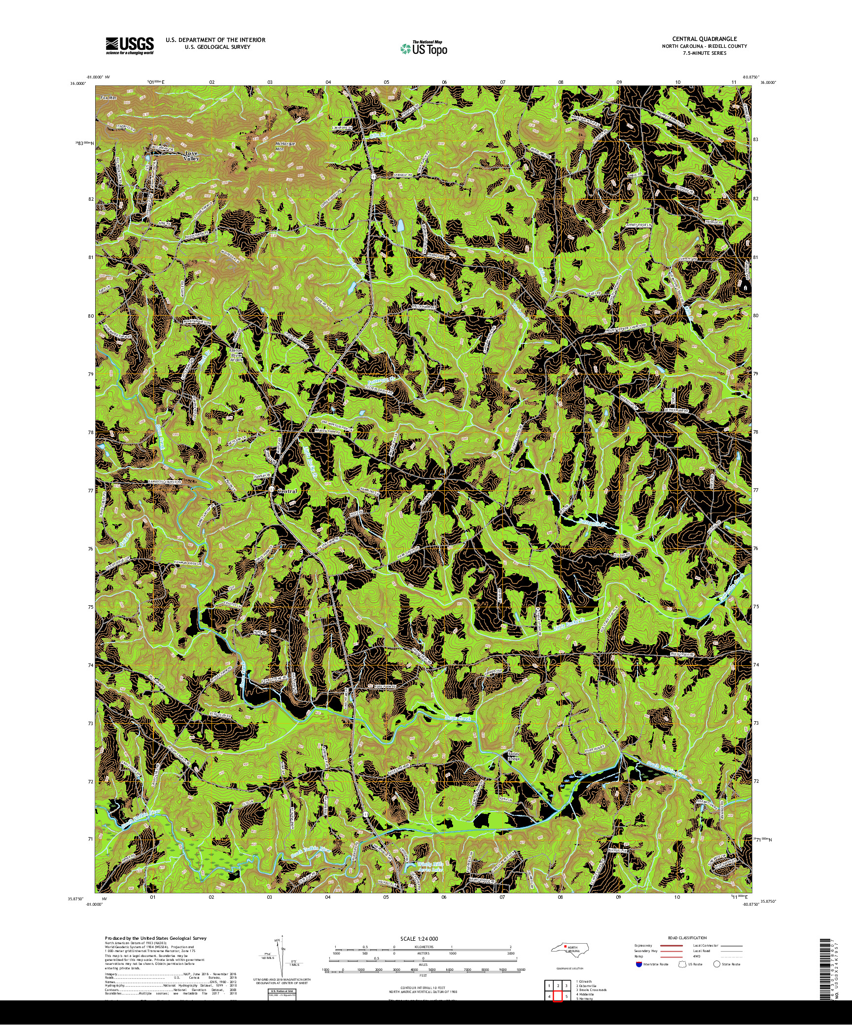 USGS US TOPO 7.5-MINUTE MAP FOR CENTRAL, NC 2019