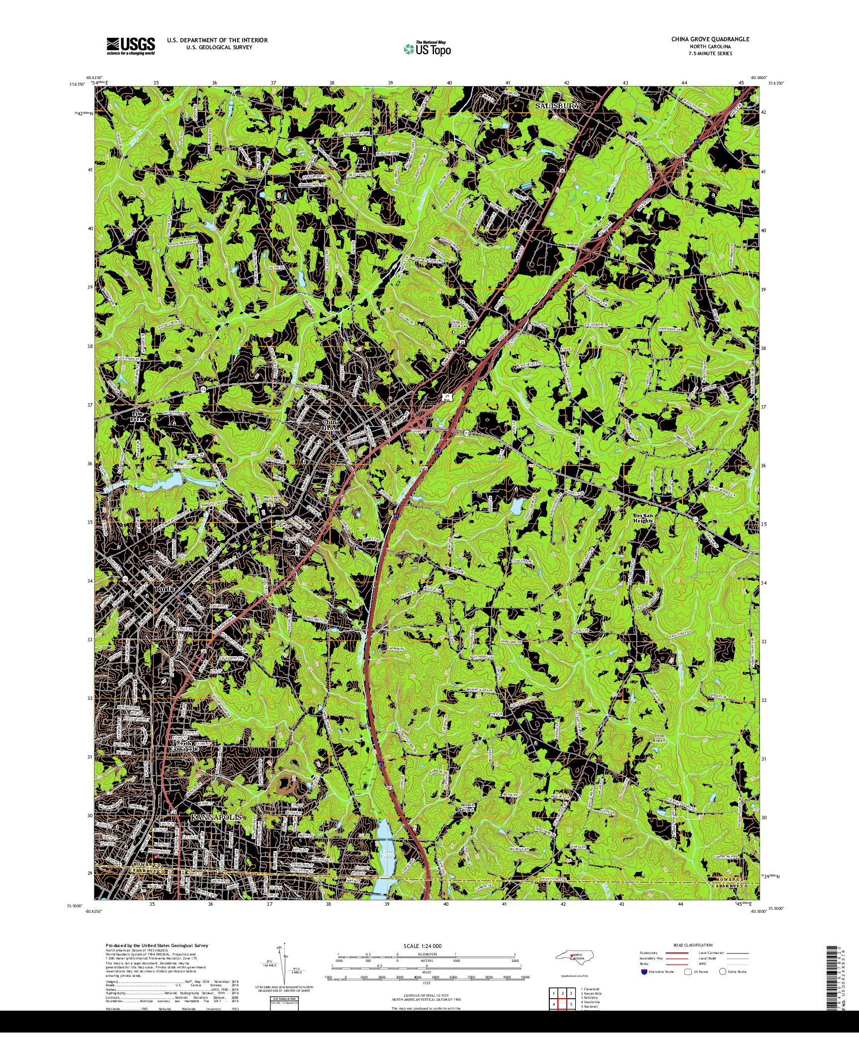 USGS US TOPO 7.5-MINUTE MAP FOR CHINA GROVE, NC 2019