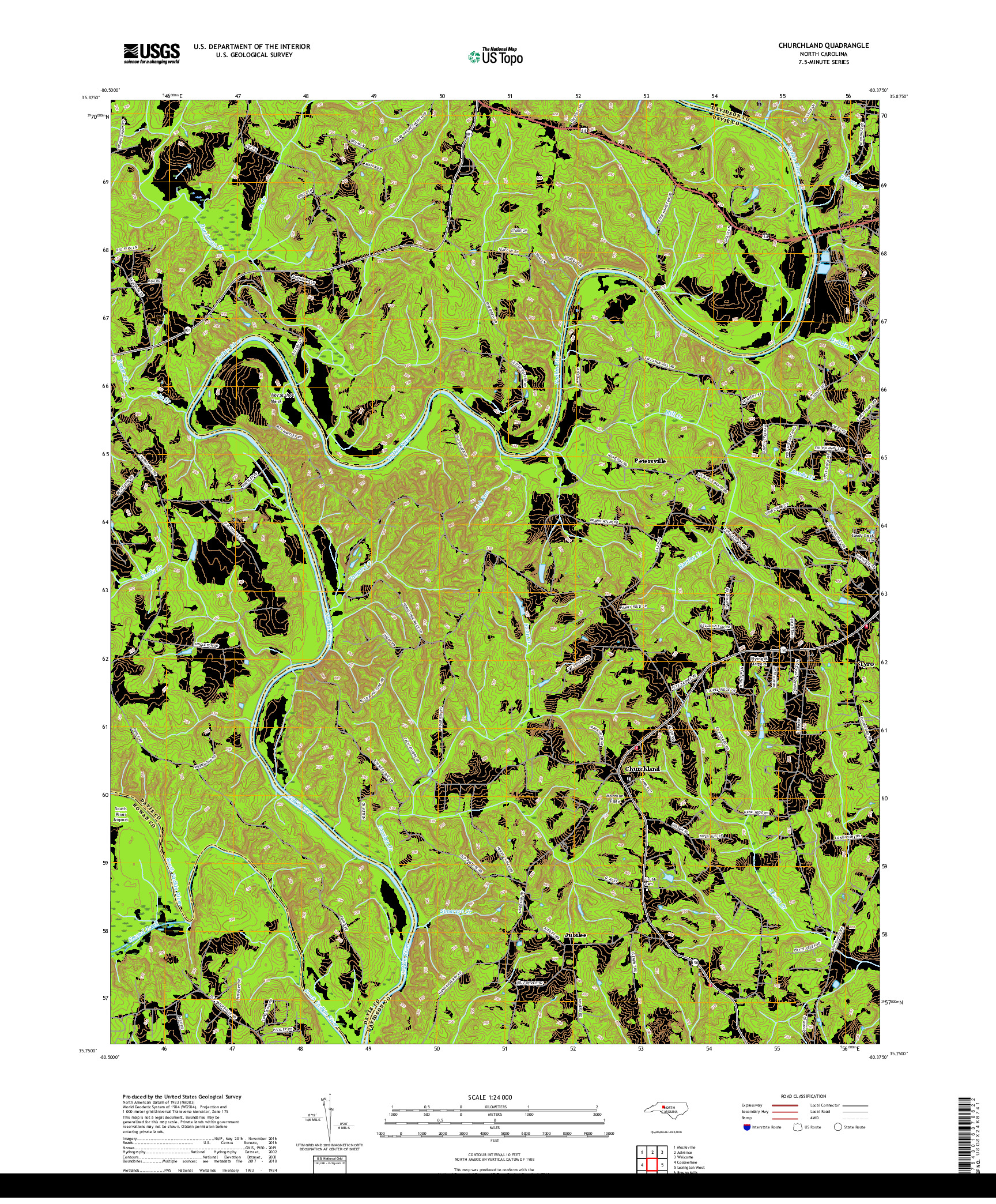 USGS US TOPO 7.5-MINUTE MAP FOR CHURCHLAND, NC 2019