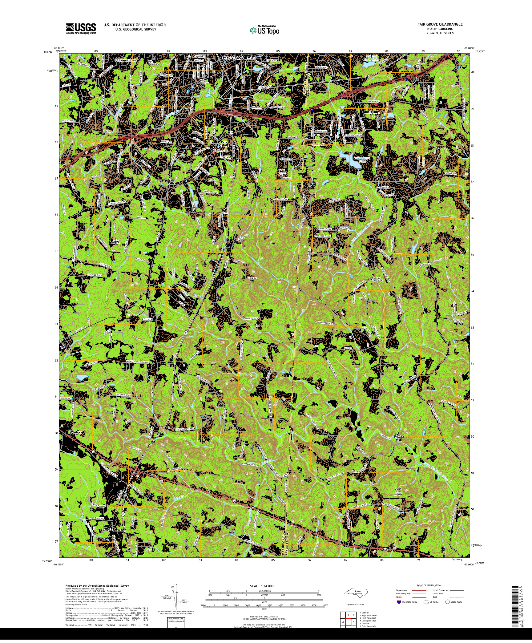 USGS US TOPO 7.5-MINUTE MAP FOR FAIR GROVE, NC 2019