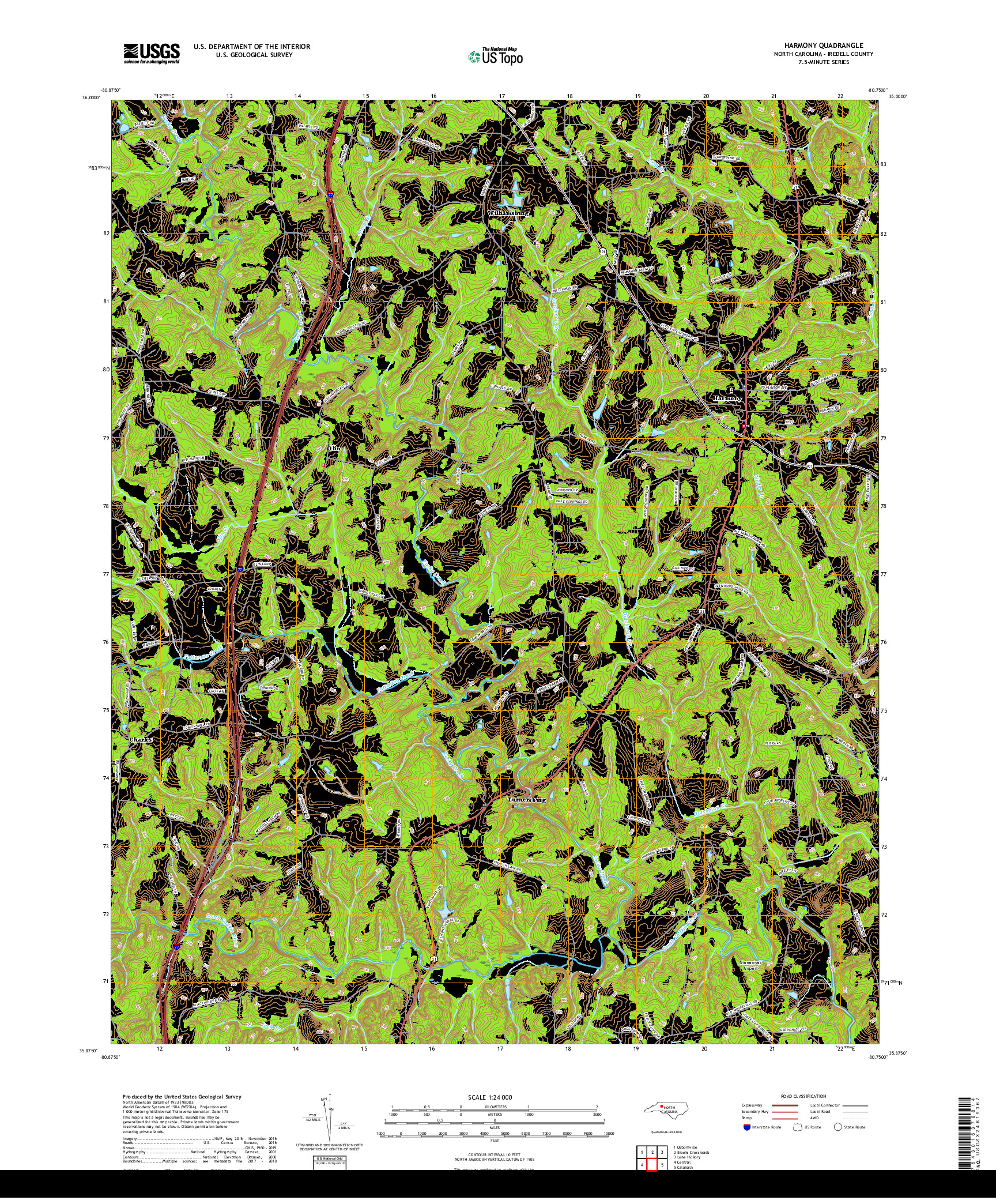 USGS US TOPO 7.5-MINUTE MAP FOR HARMONY, NC 2019