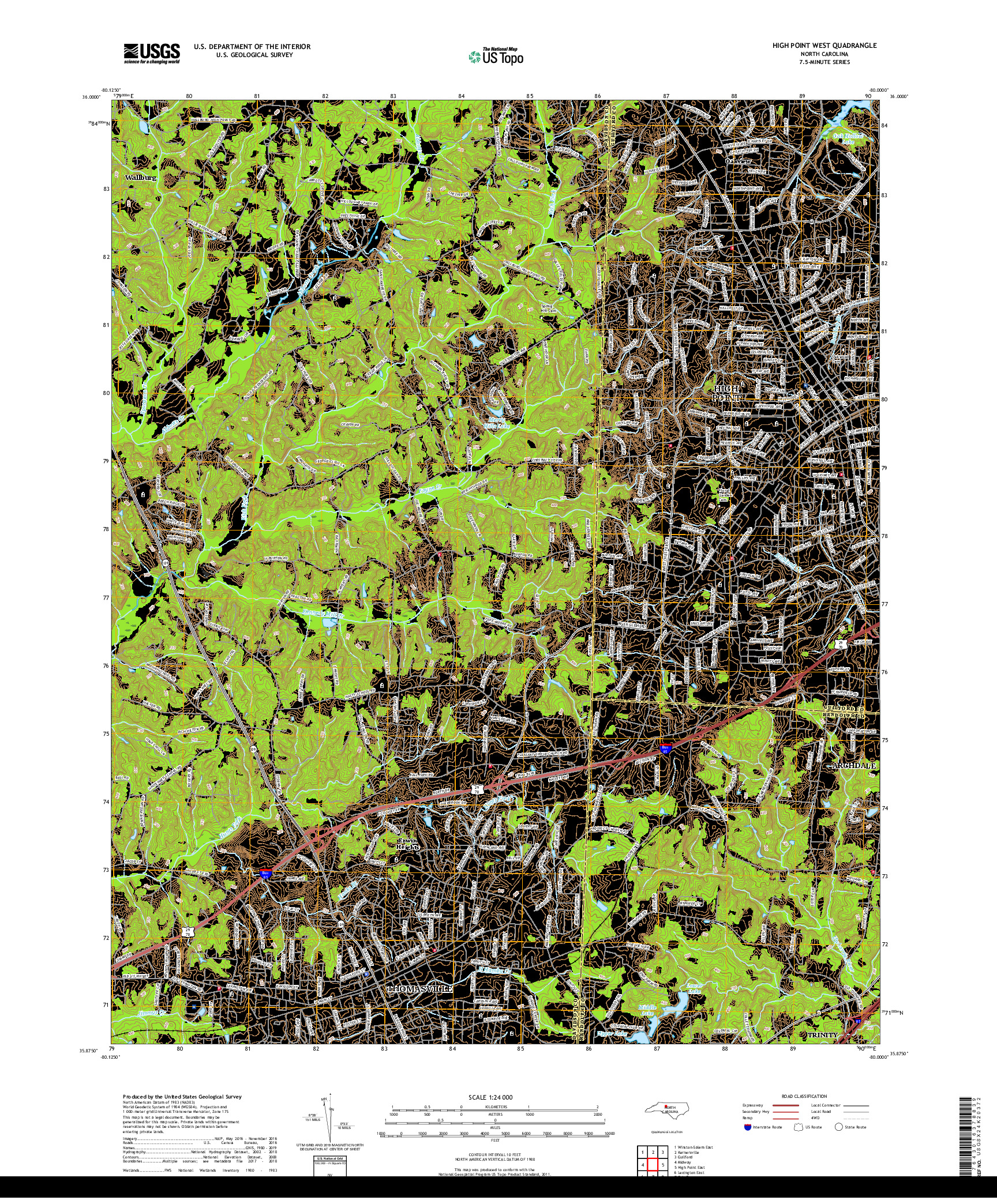 USGS US TOPO 7.5-MINUTE MAP FOR HIGH POINT WEST, NC 2019