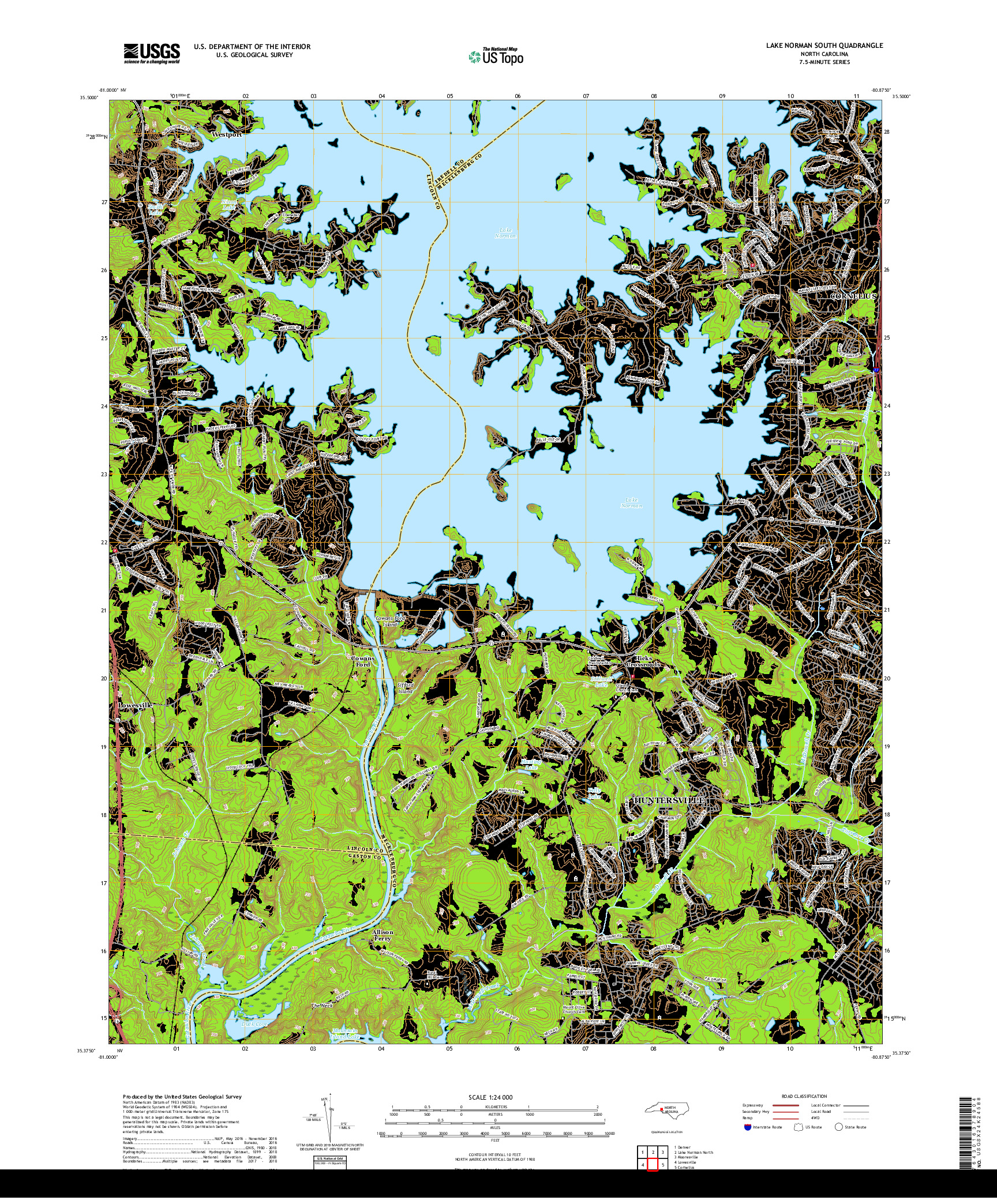 USGS US TOPO 7.5-MINUTE MAP FOR LAKE NORMAN SOUTH, NC 2019