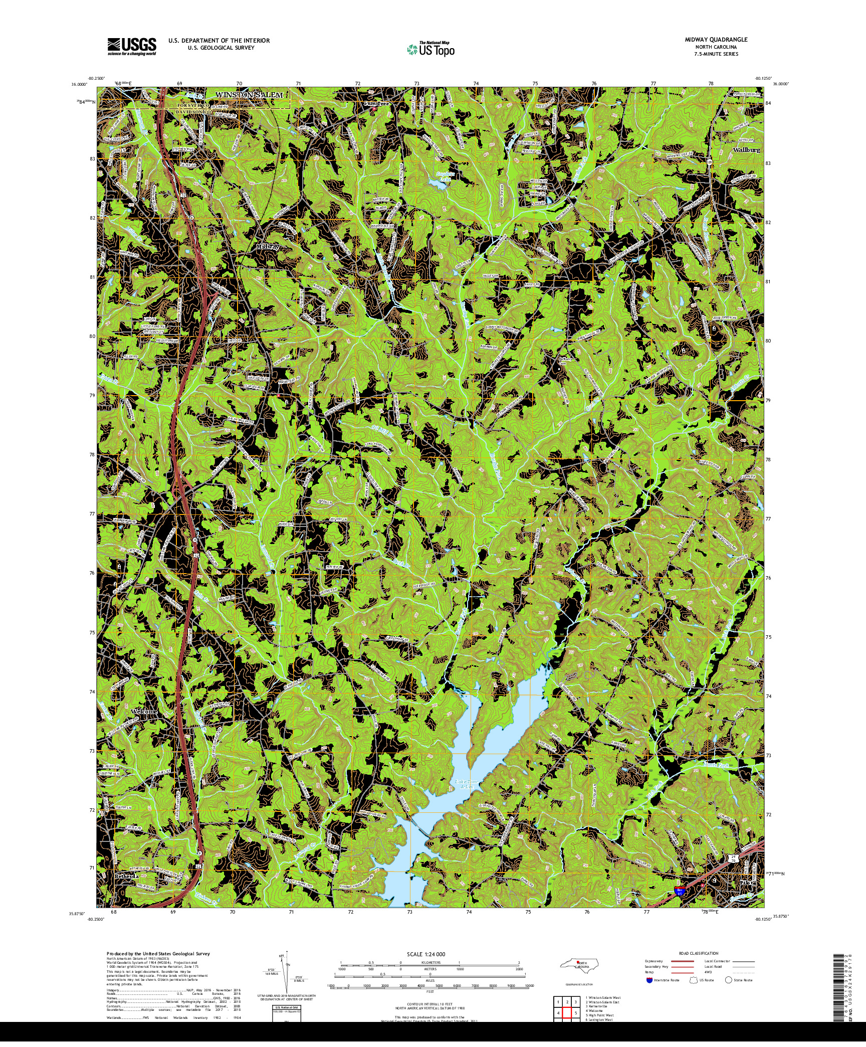 USGS US TOPO 7.5-MINUTE MAP FOR MIDWAY, NC 2019