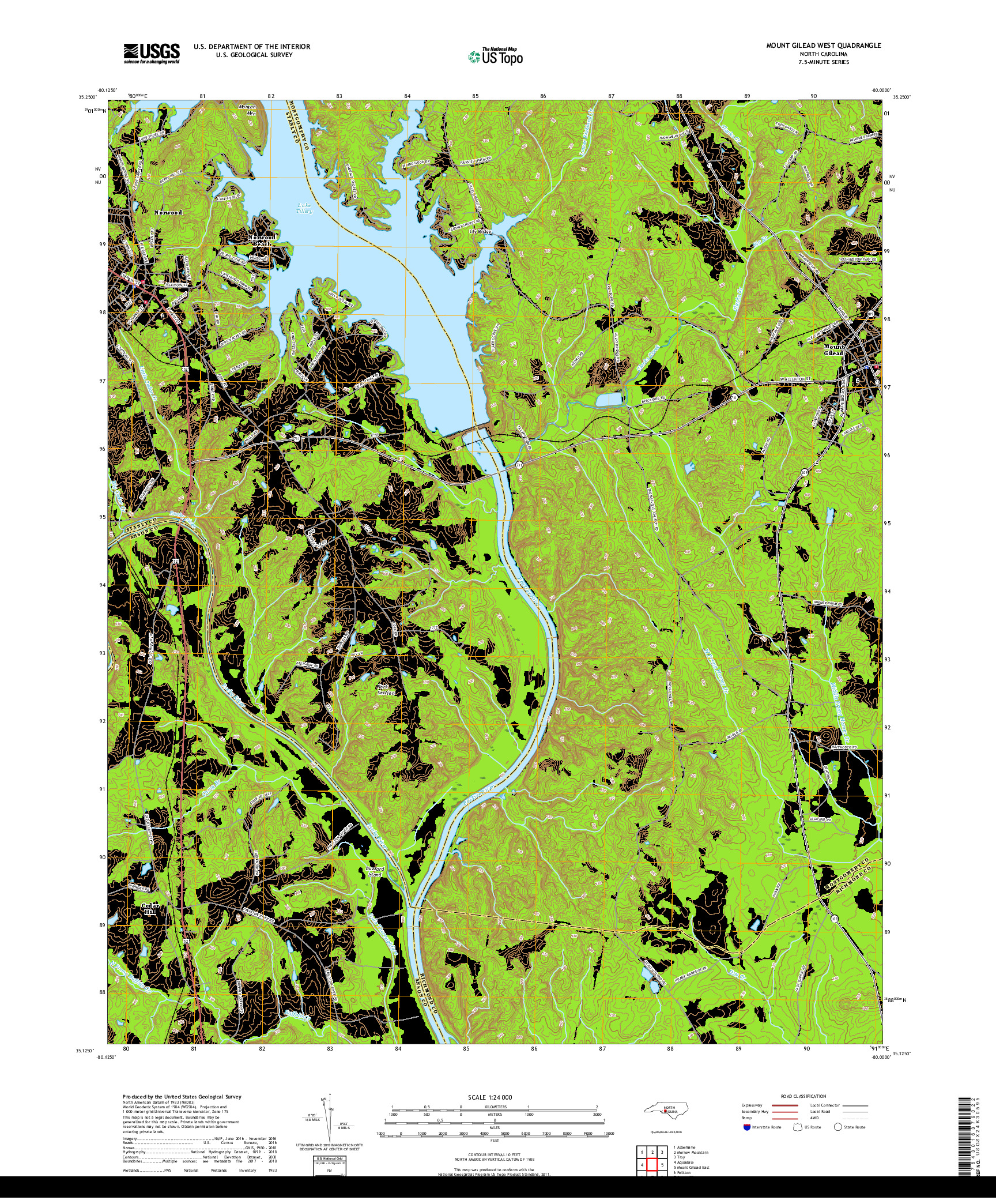 USGS US TOPO 7.5-MINUTE MAP FOR MOUNT GILEAD WEST, NC 2019