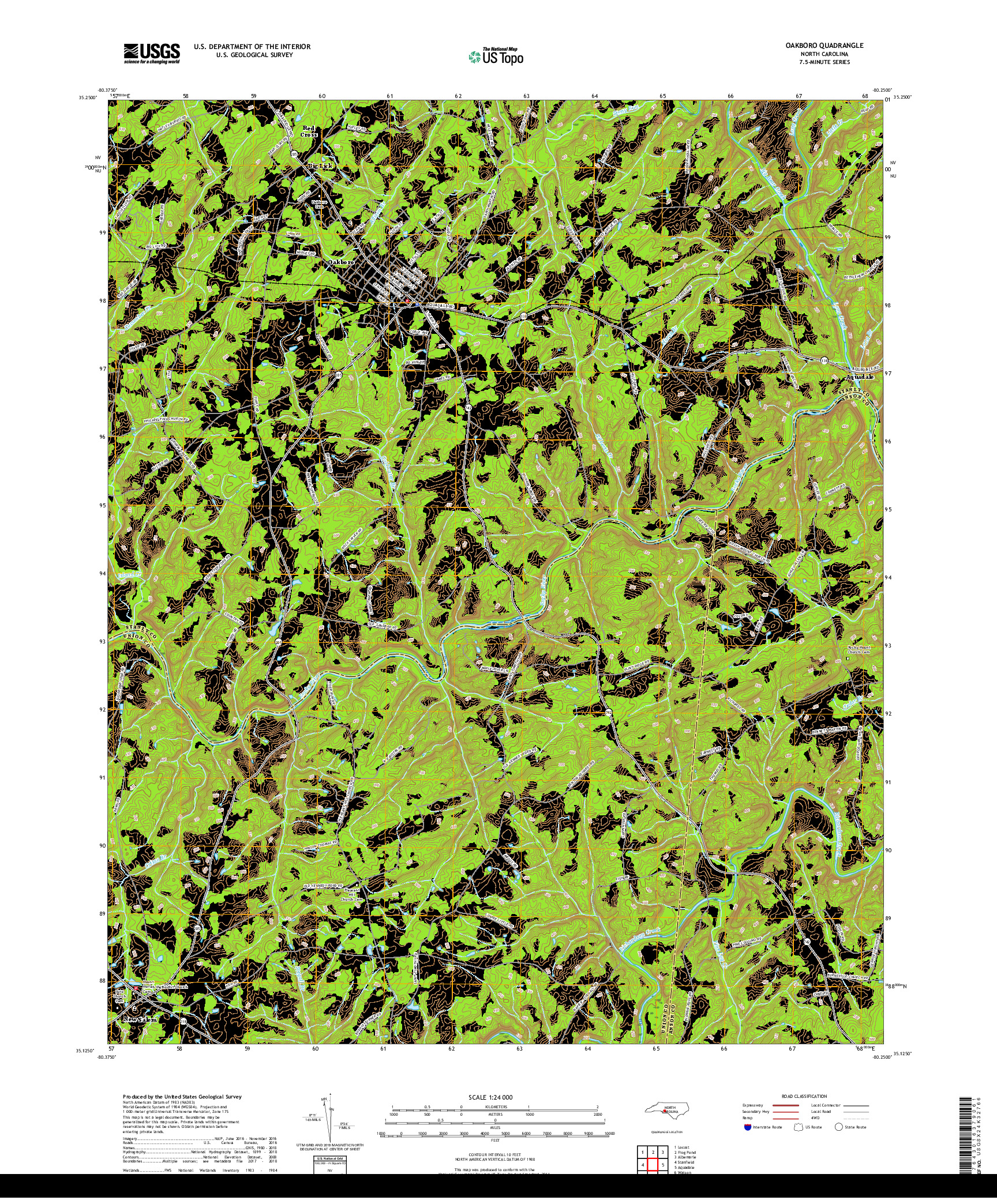 USGS US TOPO 7.5-MINUTE MAP FOR OAKBORO, NC 2019