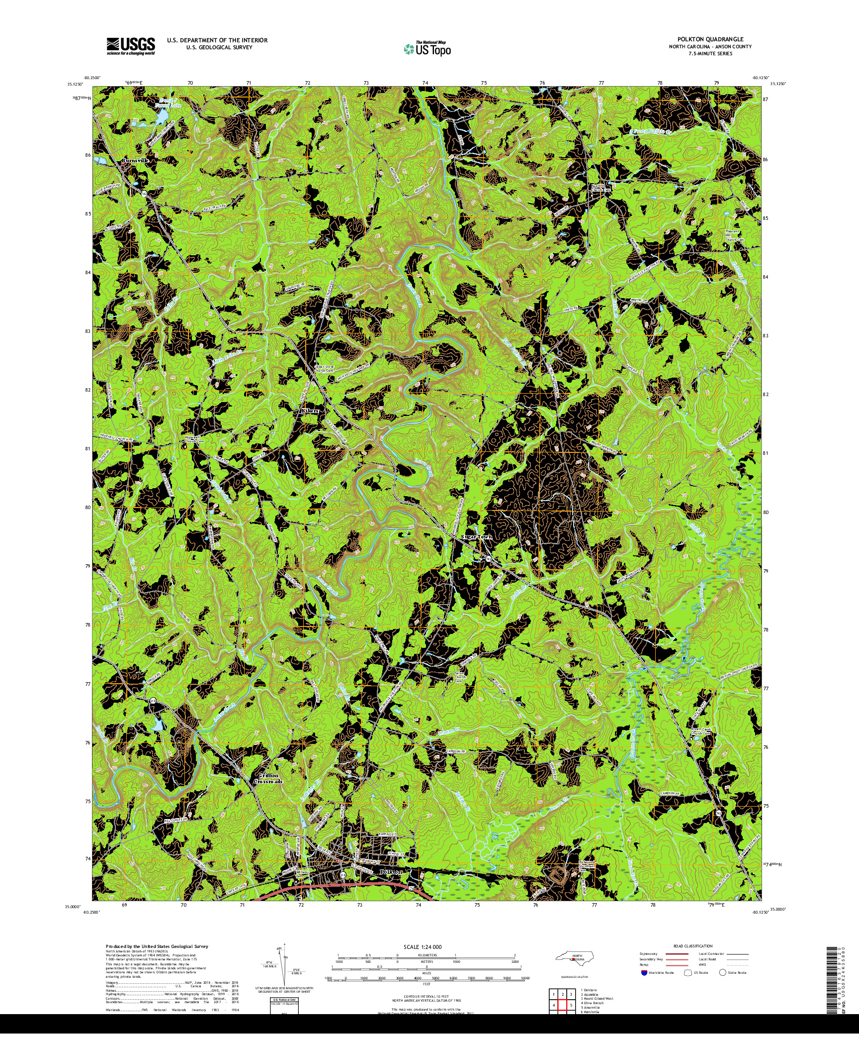 USGS US TOPO 7.5-MINUTE MAP FOR POLKTON, NC 2019