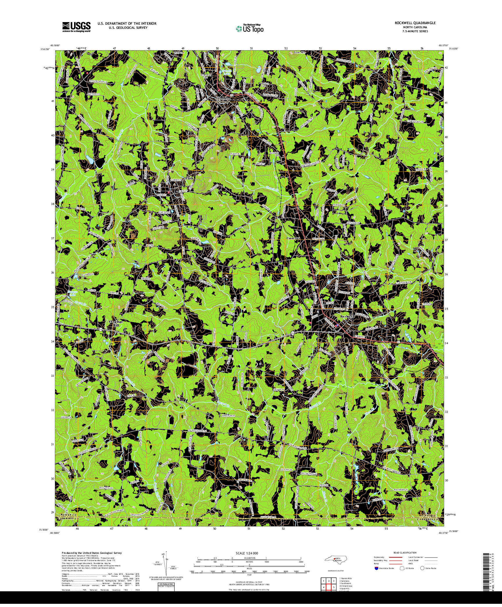 USGS US TOPO 7.5-MINUTE MAP FOR ROCKWELL, NC 2019