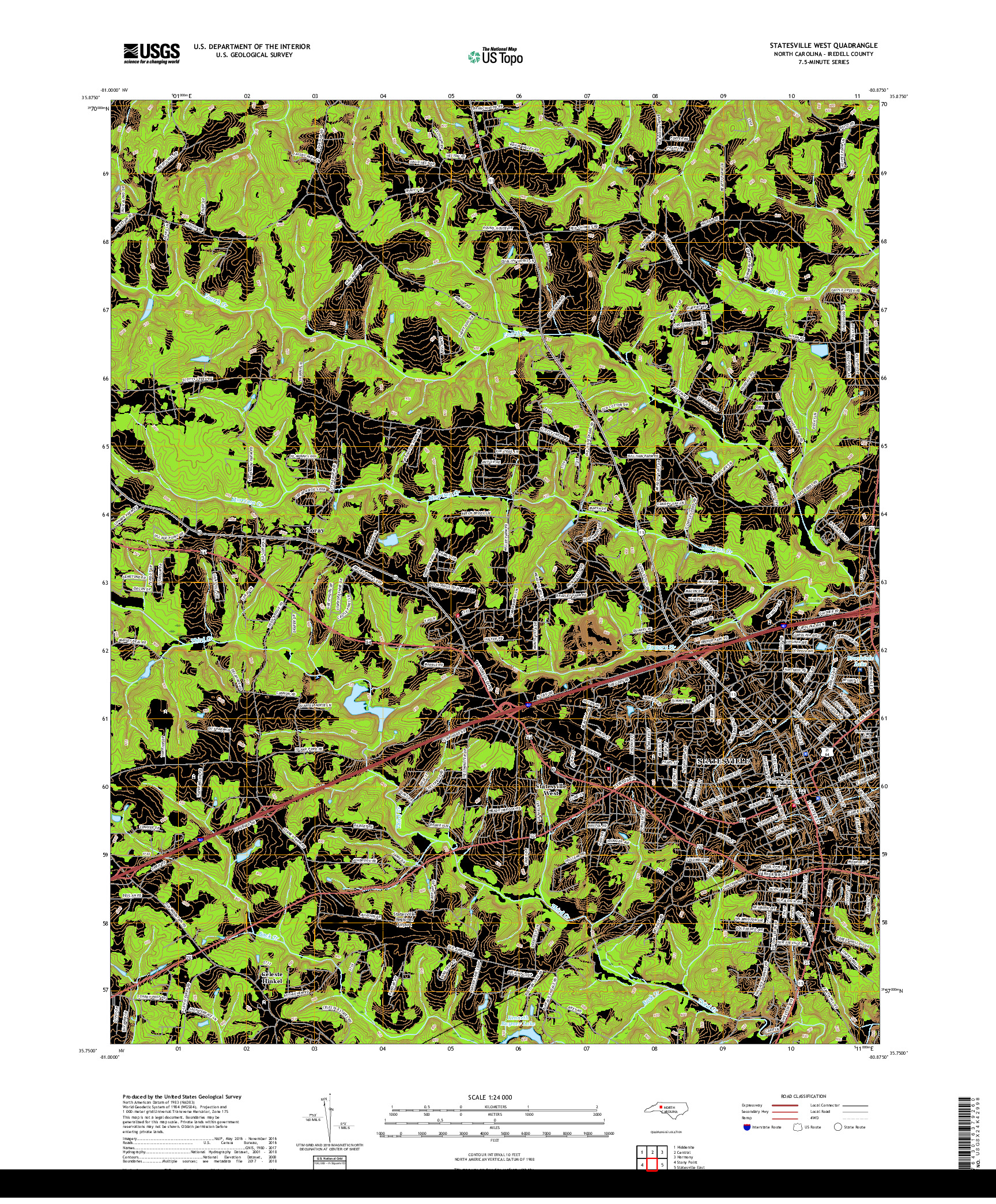 USGS US TOPO 7.5-MINUTE MAP FOR STATESVILLE WEST, NC 2019