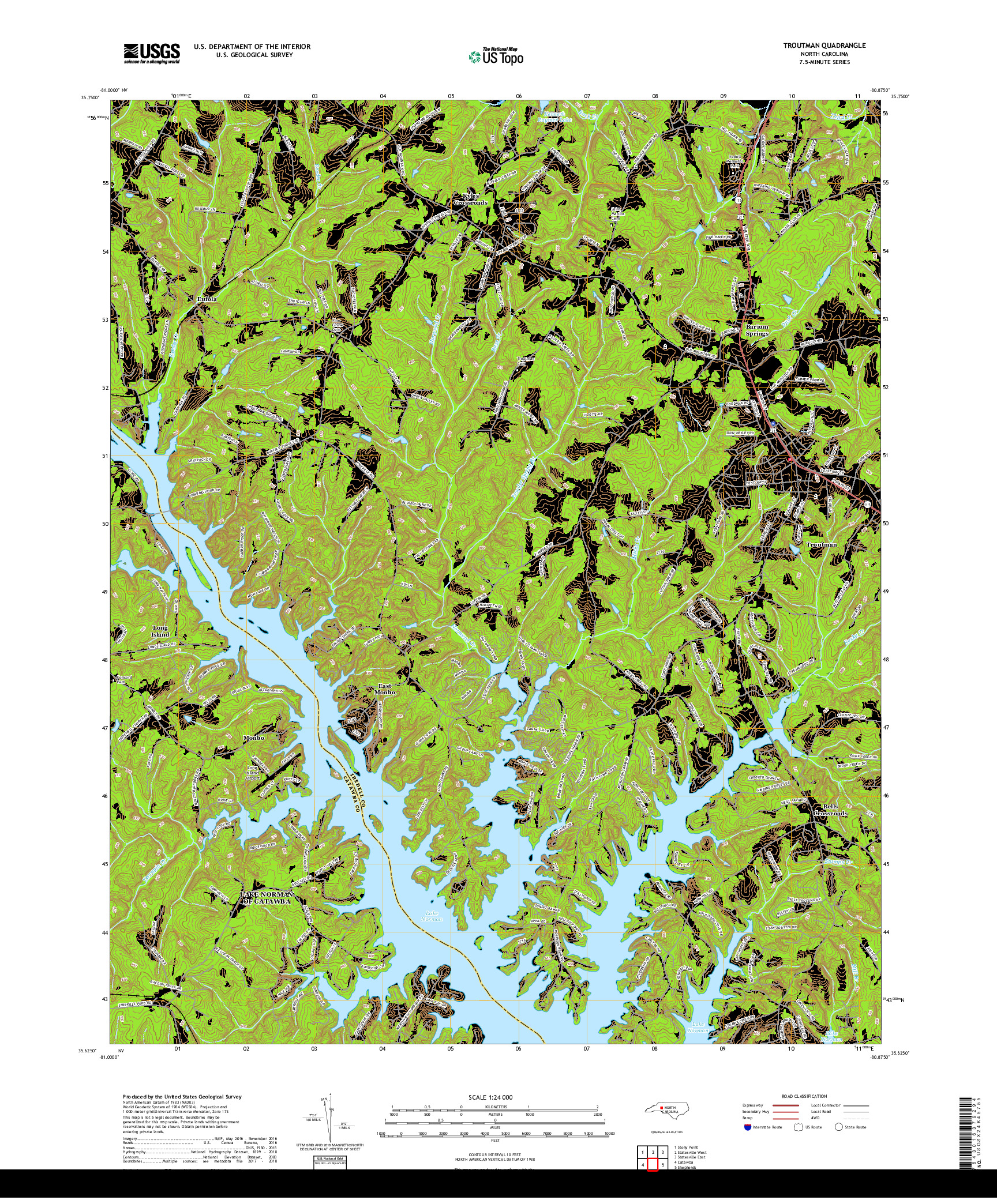 USGS US TOPO 7.5-MINUTE MAP FOR TROUTMAN, NC 2019