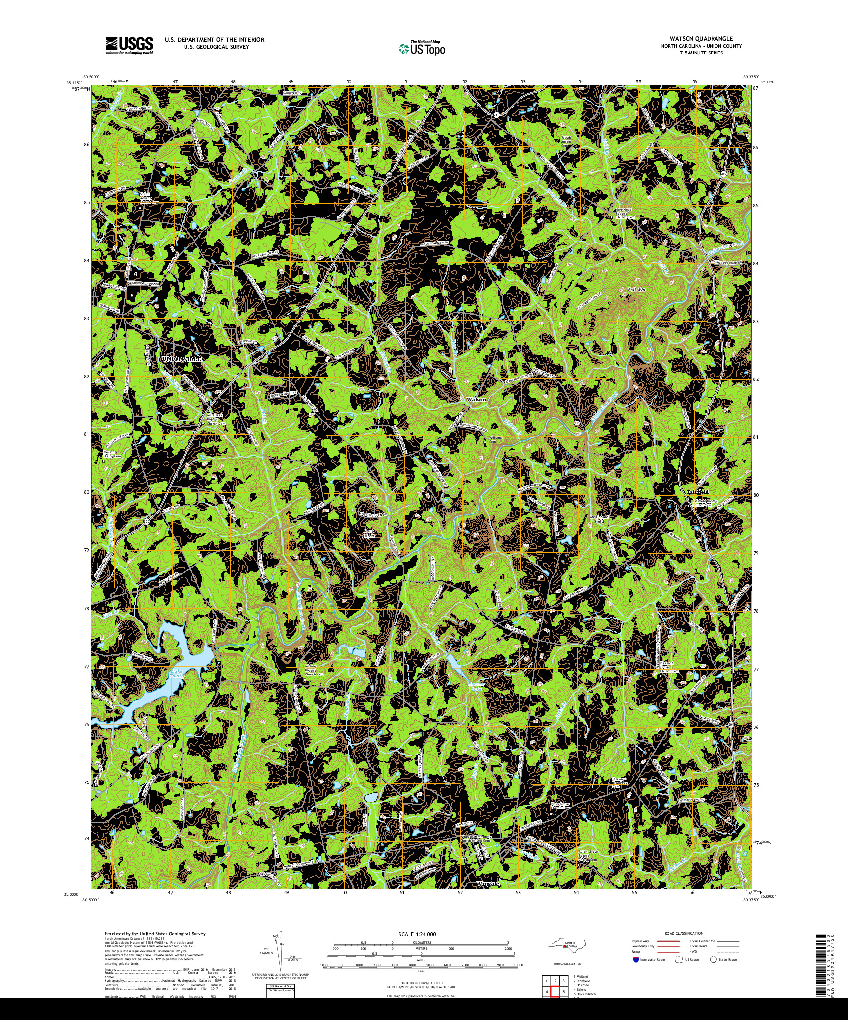 USGS US TOPO 7.5-MINUTE MAP FOR WATSON, NC 2019