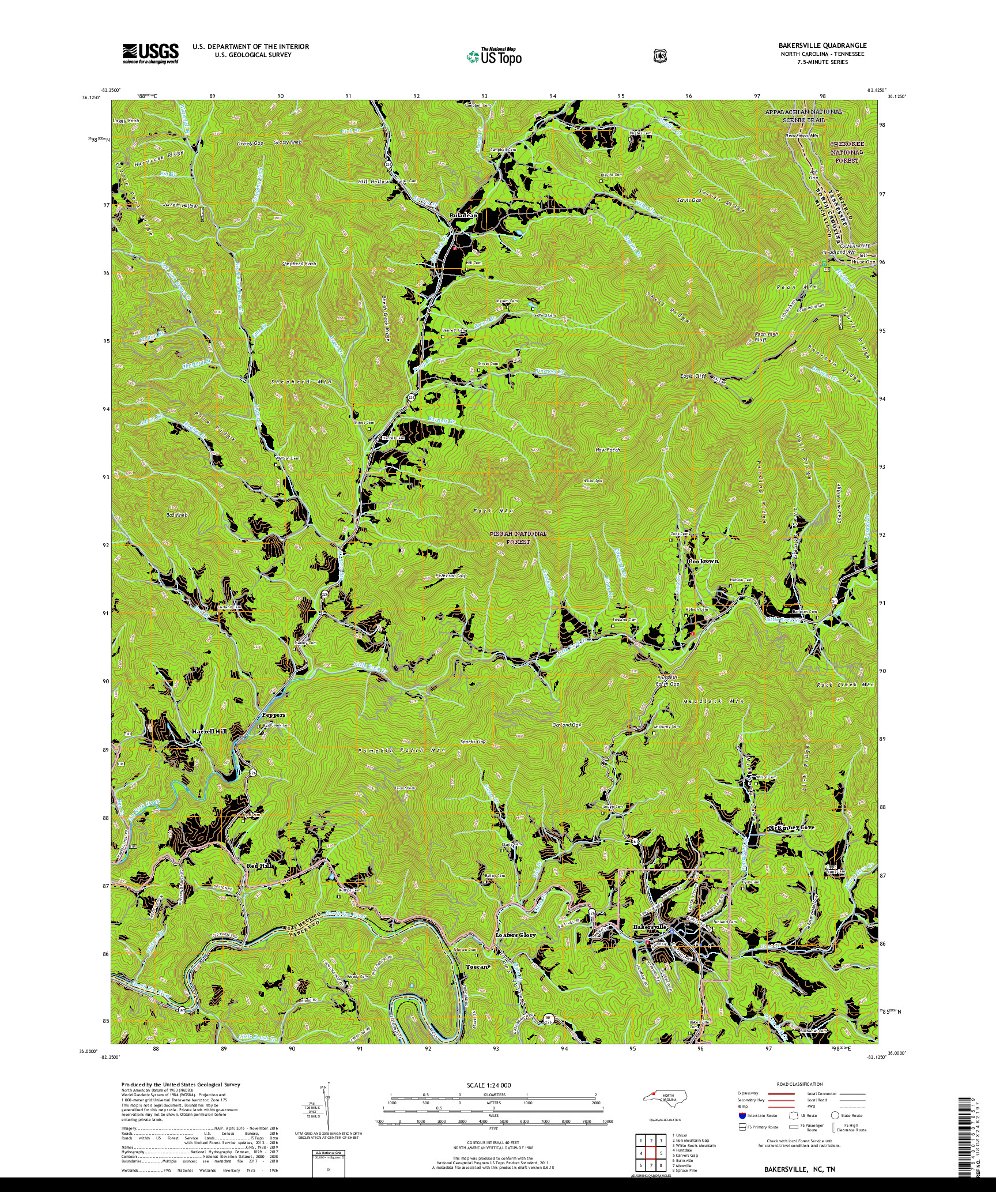 USGS US TOPO 7.5-MINUTE MAP FOR BAKERSVILLE, NC,TN 2019