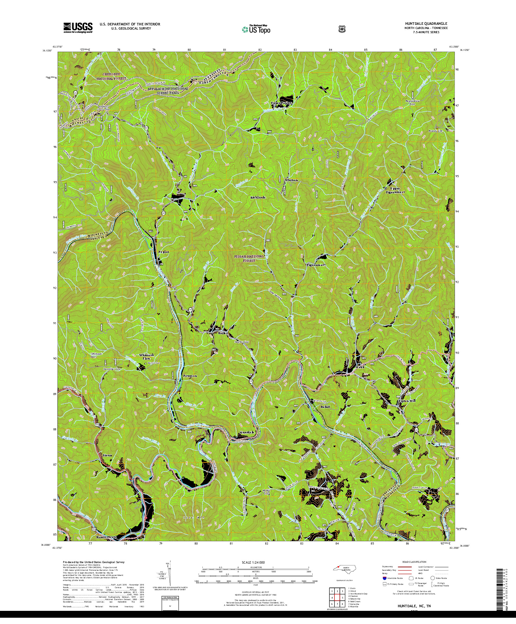 USGS US TOPO 7.5-MINUTE MAP FOR HUNTDALE, NC,TN 2019