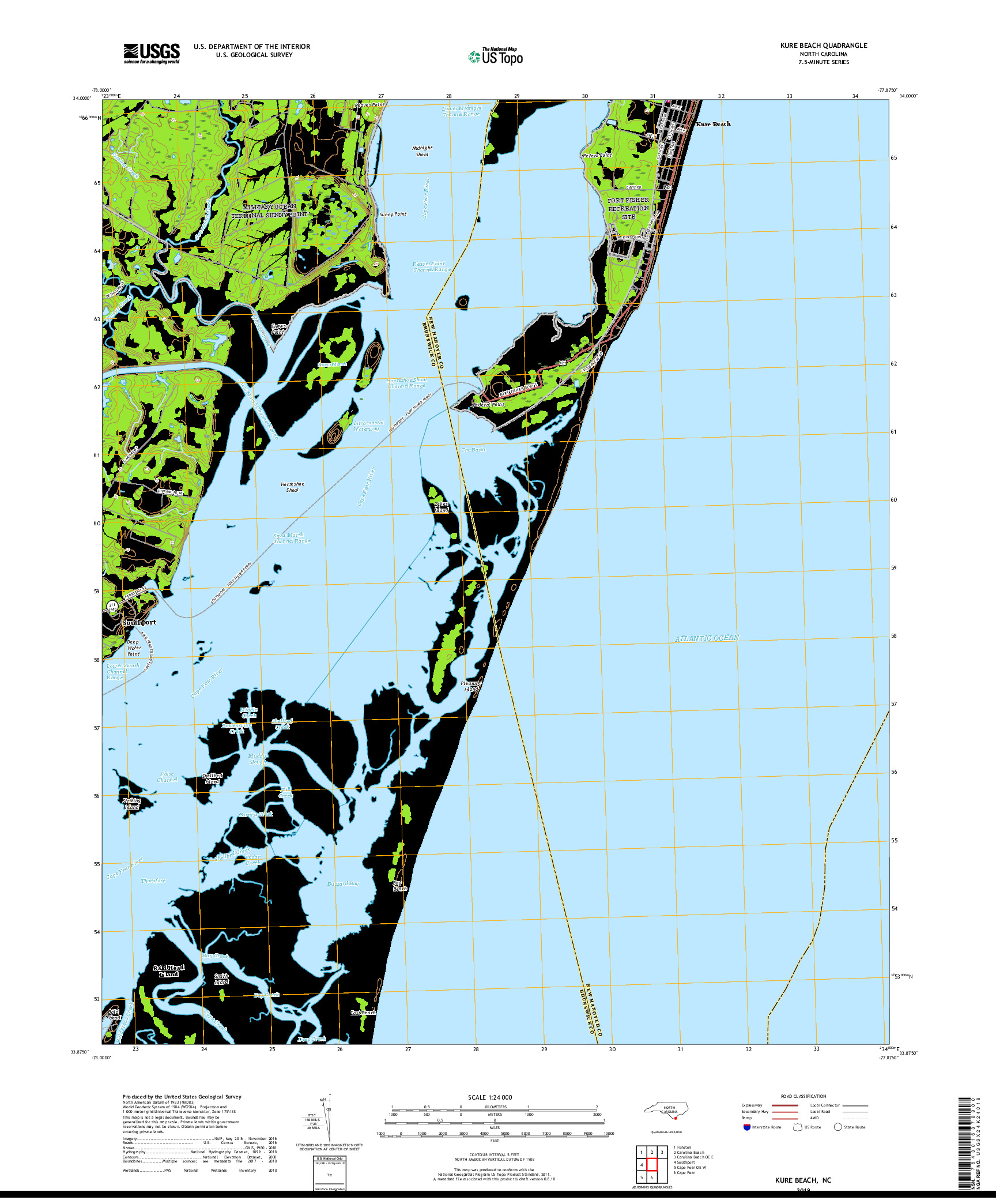 USGS US TOPO 7.5-MINUTE MAP FOR KURE BEACH, NC 2019