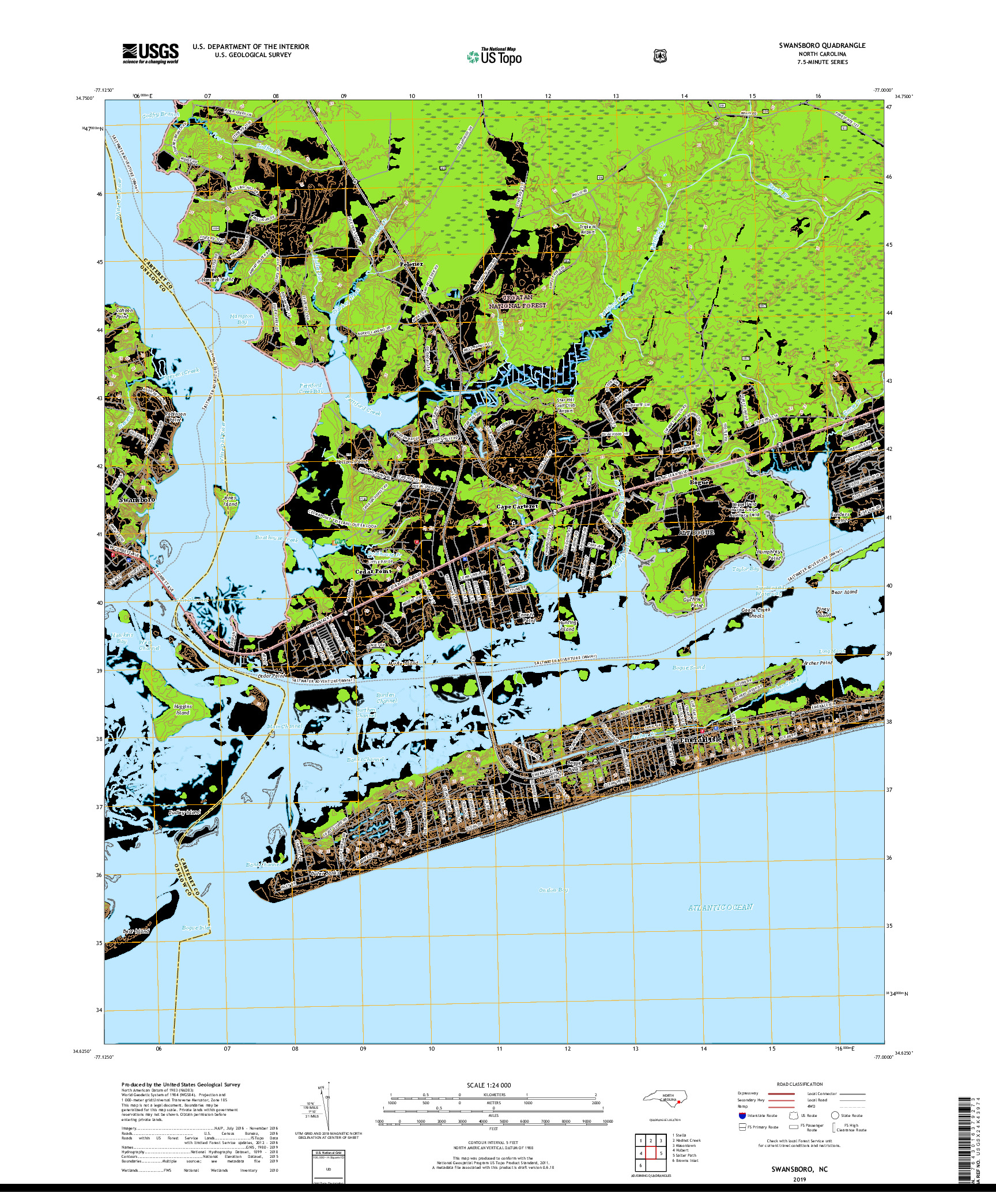 USGS US TOPO 7.5-MINUTE MAP FOR SWANSBORO, NC 2019