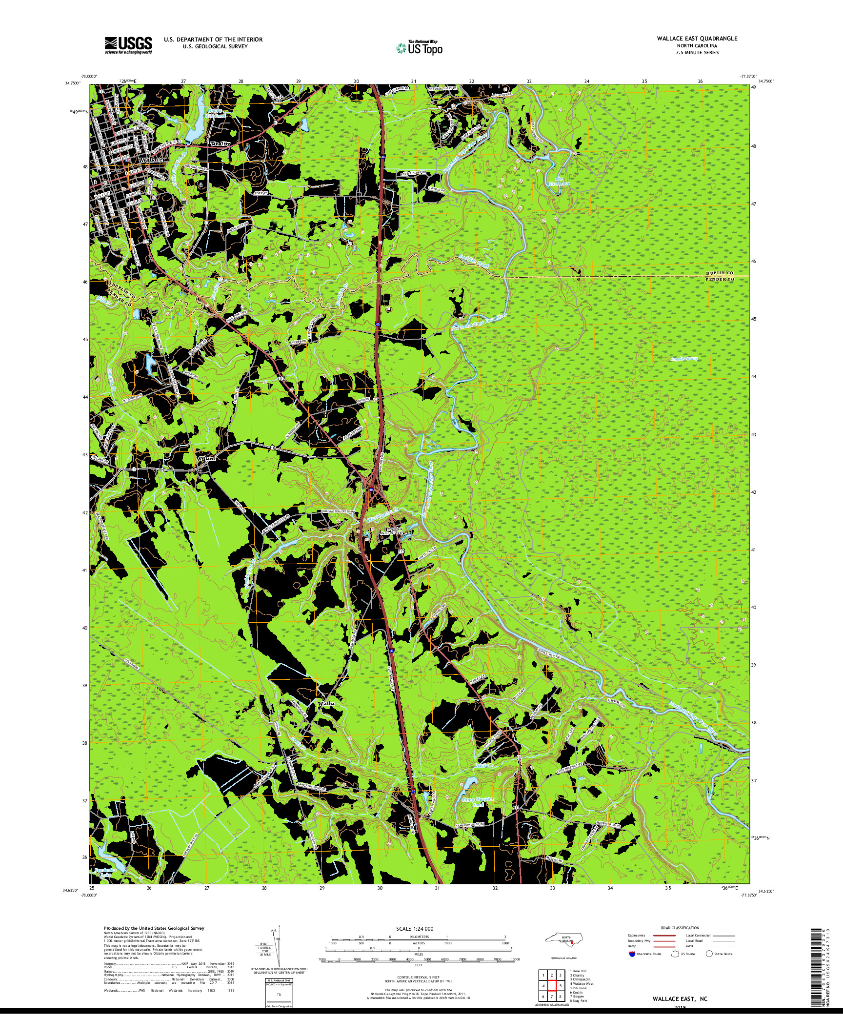 USGS US TOPO 7.5-MINUTE MAP FOR WALLACE EAST, NC 2019