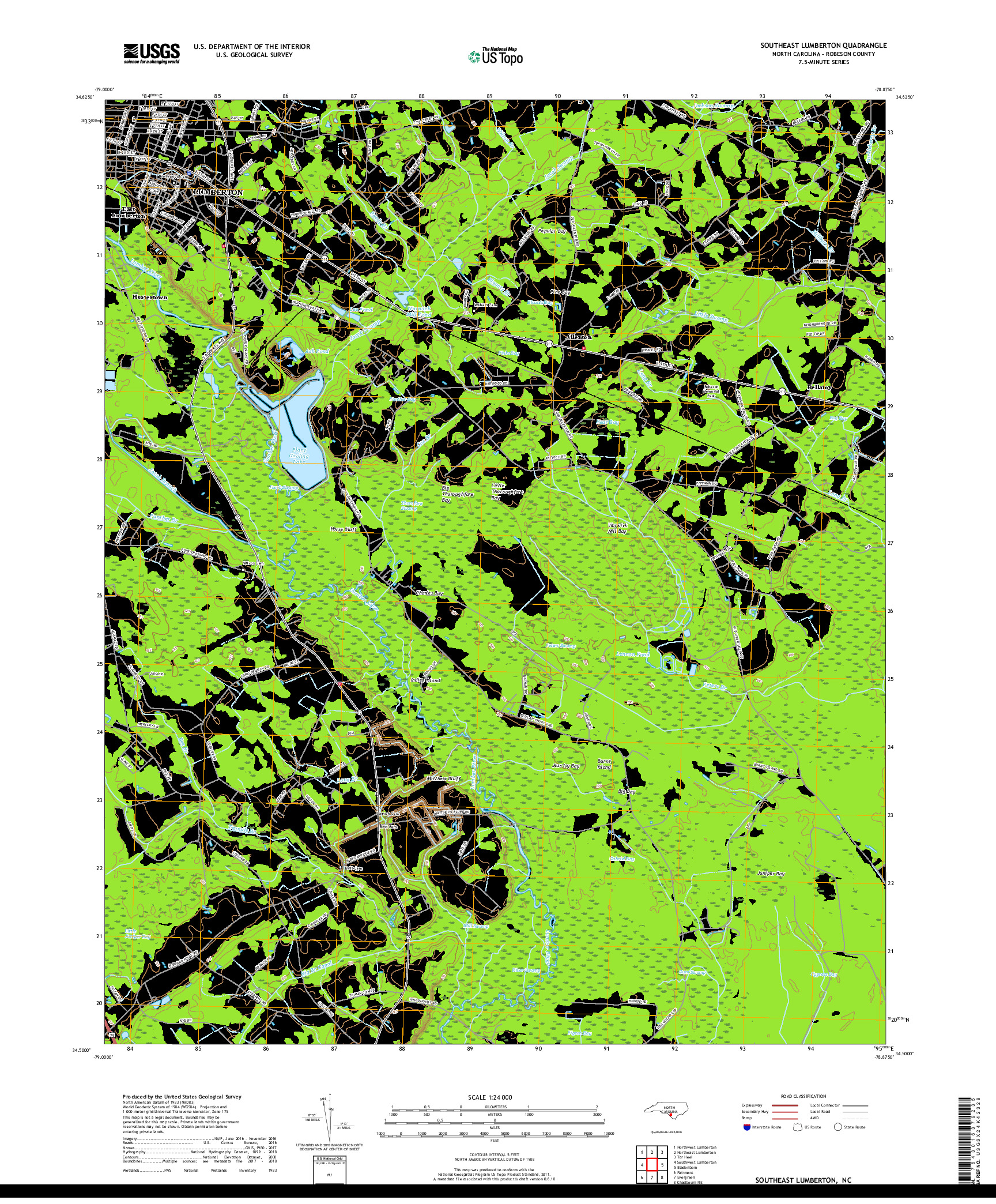 USGS US TOPO 7.5-MINUTE MAP FOR SOUTHEAST LUMBERTON, NC 2019