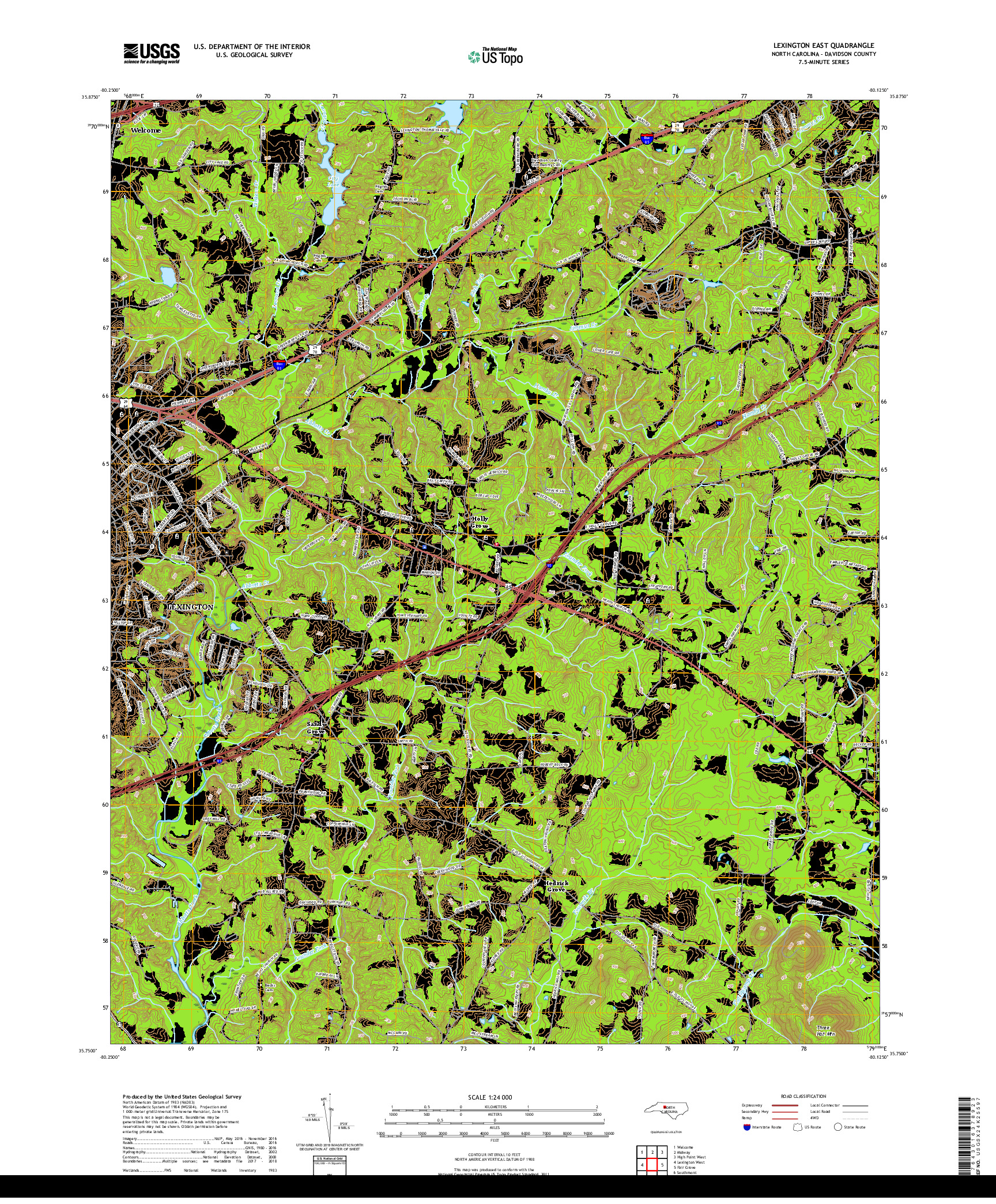 USGS US TOPO 7.5-MINUTE MAP FOR LEXINGTON EAST, NC 2019